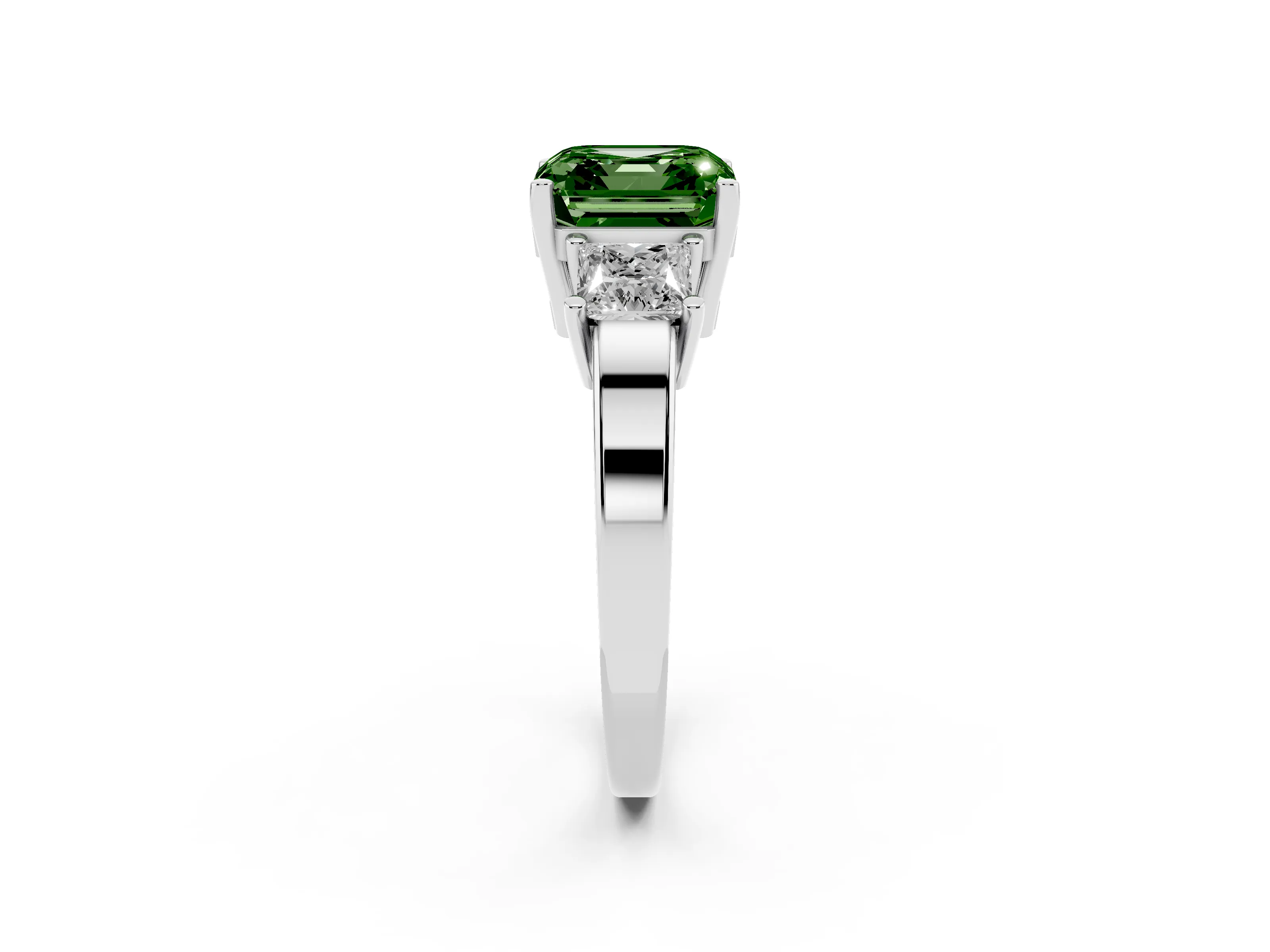 Fancy Green Three-Stone Asscher Cut Diamond Solitaire Ring Set in Silver with Prong Setting