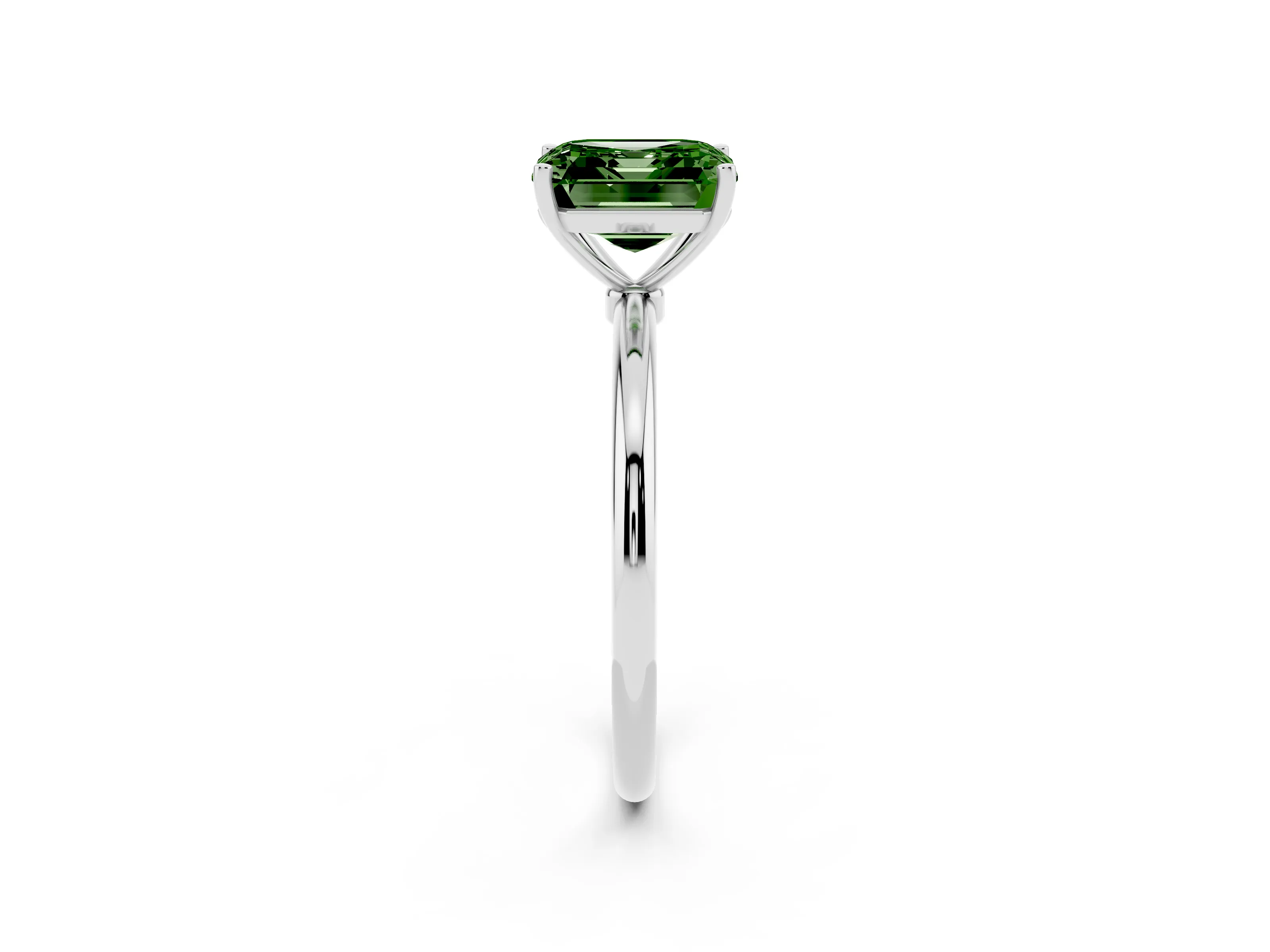 Fancy Green Asscher Cut Diamond Solitaire Engagement Ring Set in Silver with Thin Band and Prong Setting