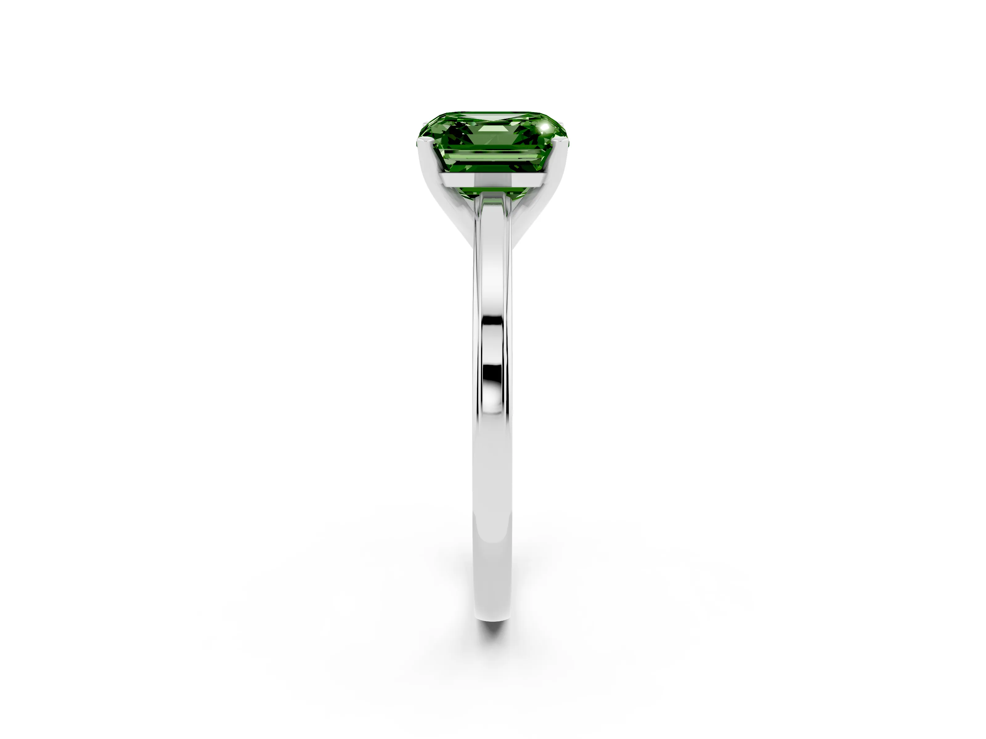 Fancy Green Asscher Cut Diamond Solitaire Ring Set in Platinum with Prong Setting and Classic Band