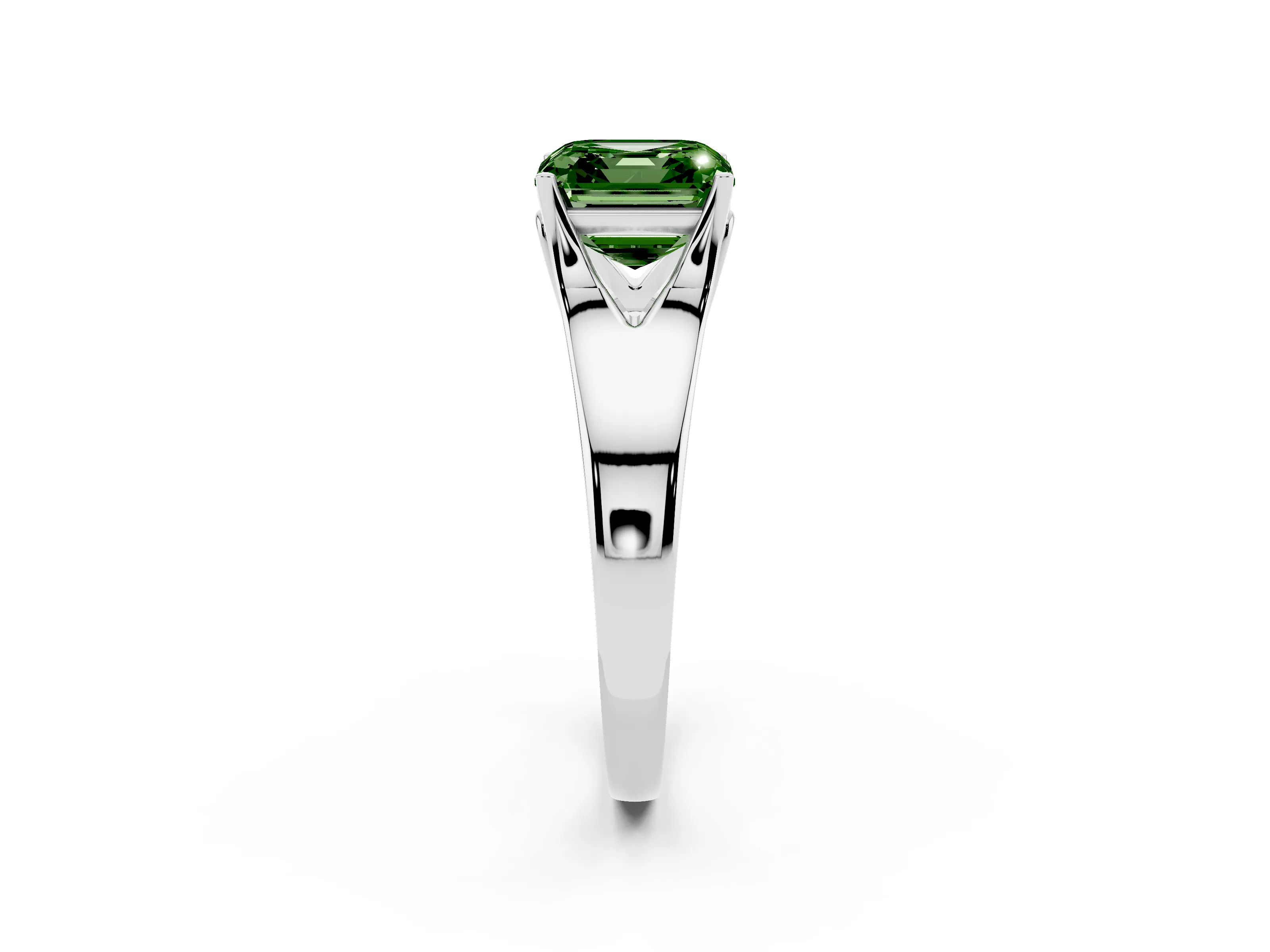 Fancy Green Asscher Cut Diamond Solitaire Ring Set in Platinum with Arched Cathedral Band and Prong Setting