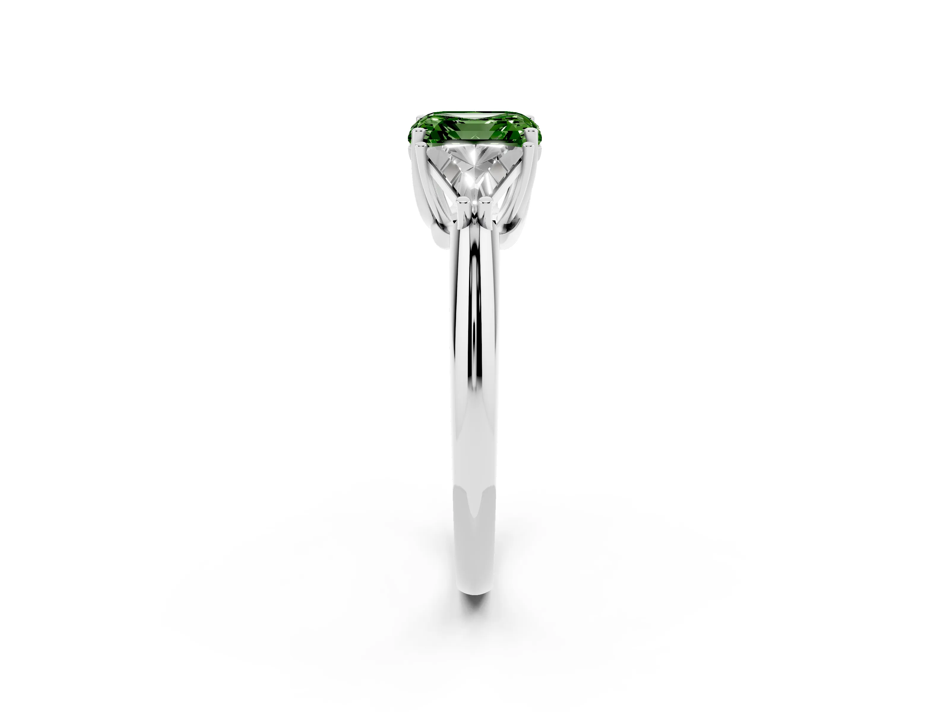 Fancy Green Asscher Cut Diamond Three-Stone Engagement Ring Set in Silver with Trillion Side Stones