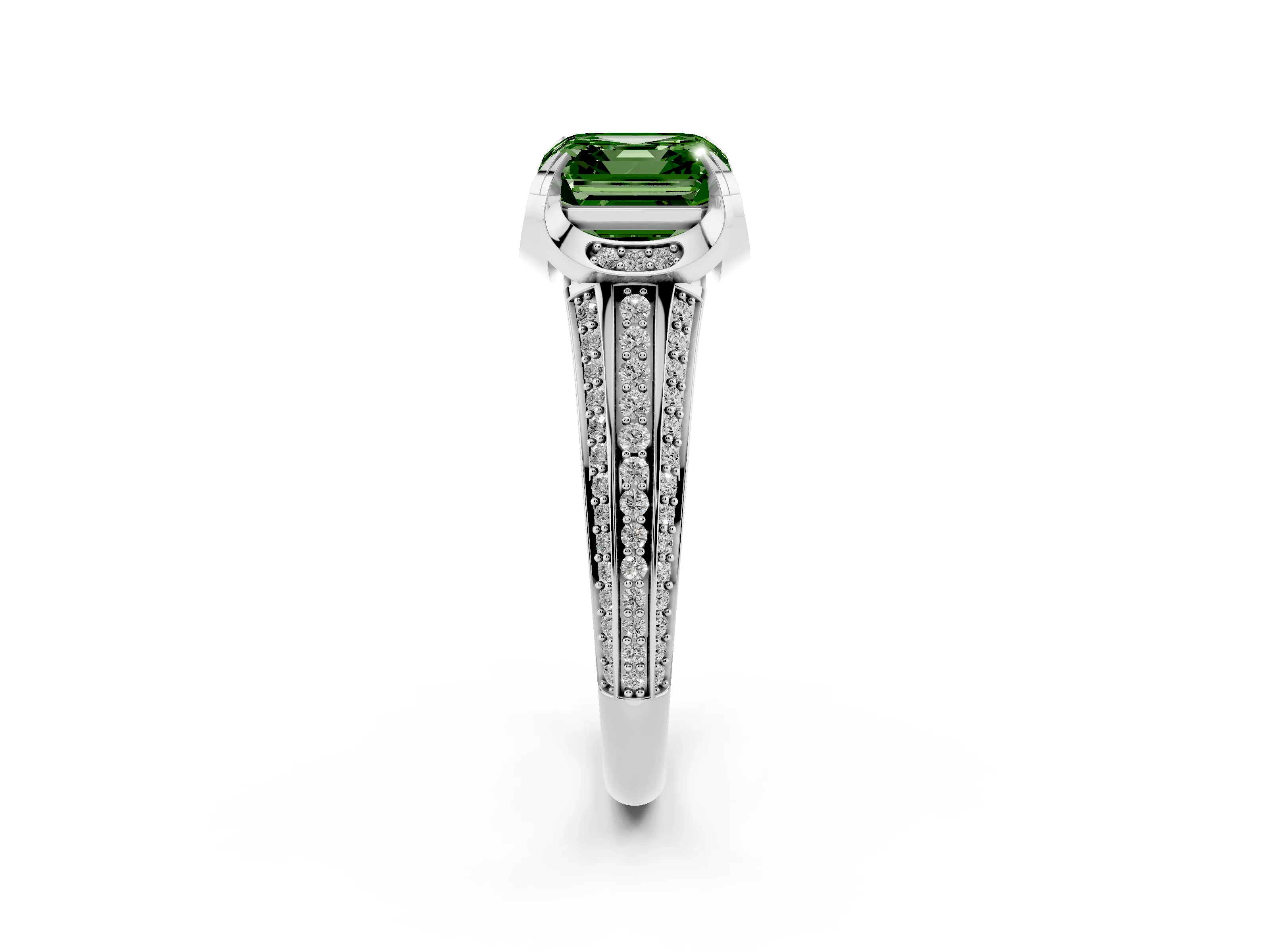 Fancy Green Asscher Cut Diamond Pavé Split Shank Solitaire Ring Set in Platinum with Prong Setting