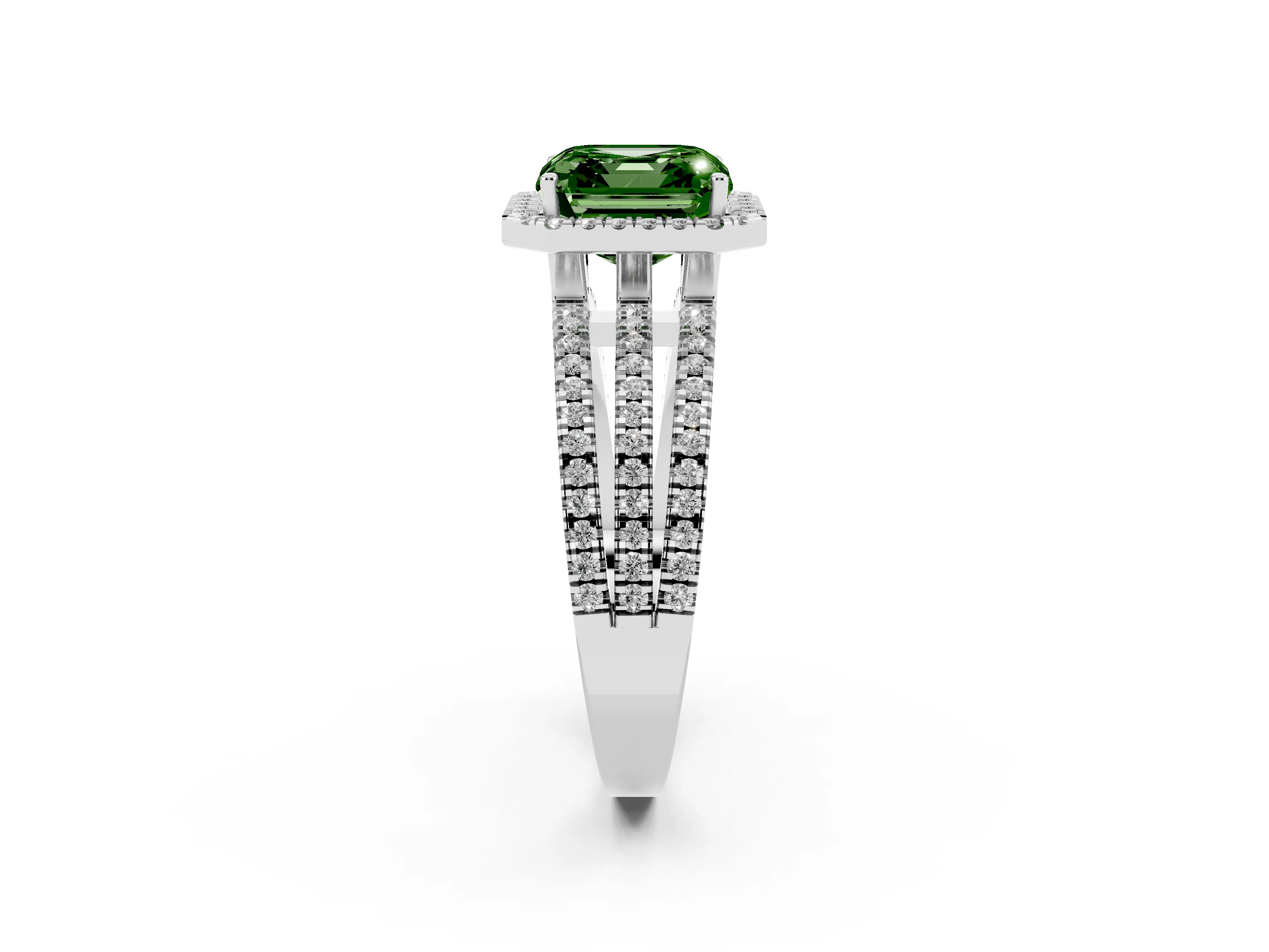 Fancy Green Asscher Cut Diamond Halo Split Shank Engagement Ring Set in Silver with Prong Setting
