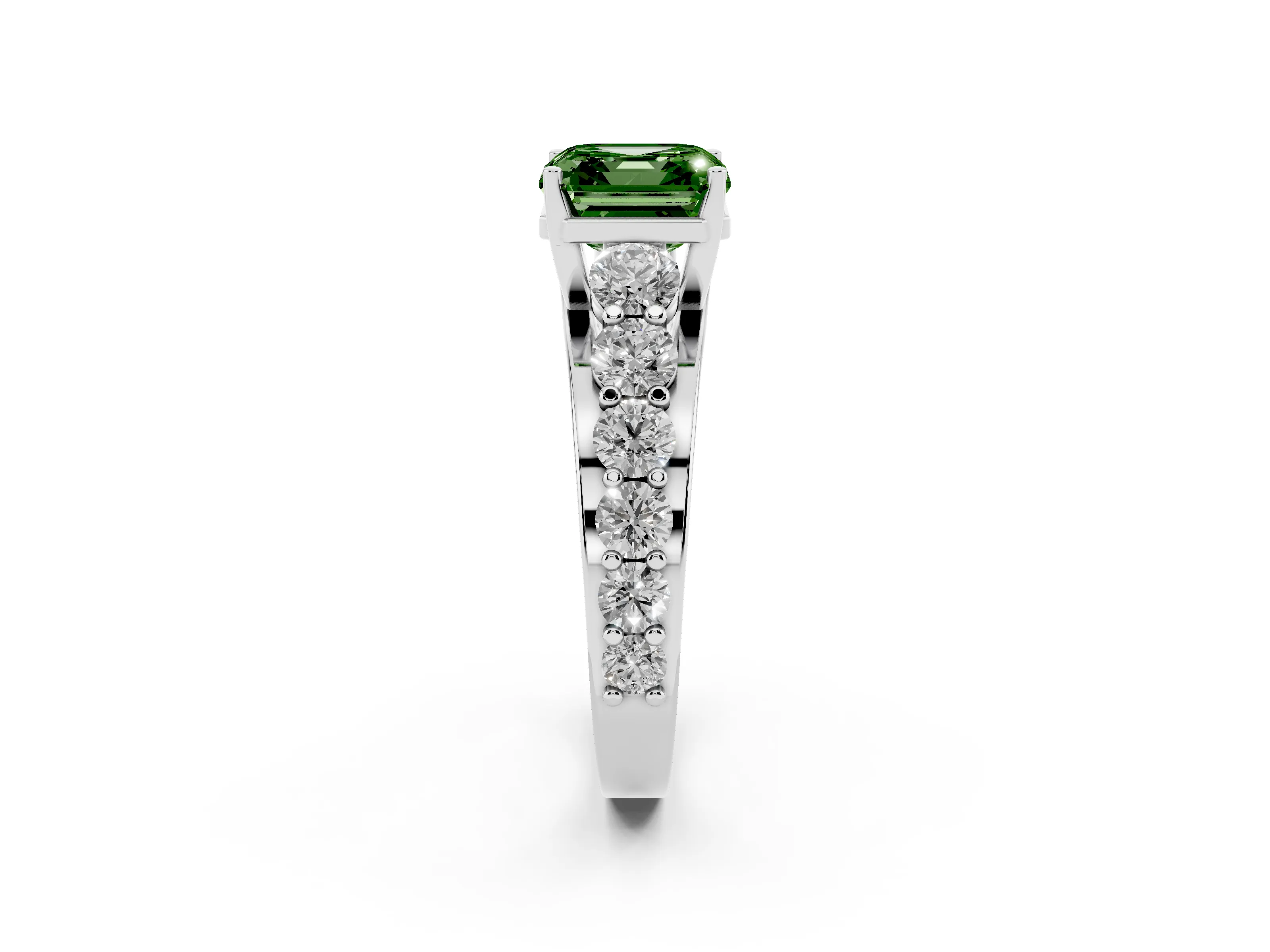 Fancy Green Asscher Cut Diamond Pavé Engagement Ring Set in Silver with Prong Setting