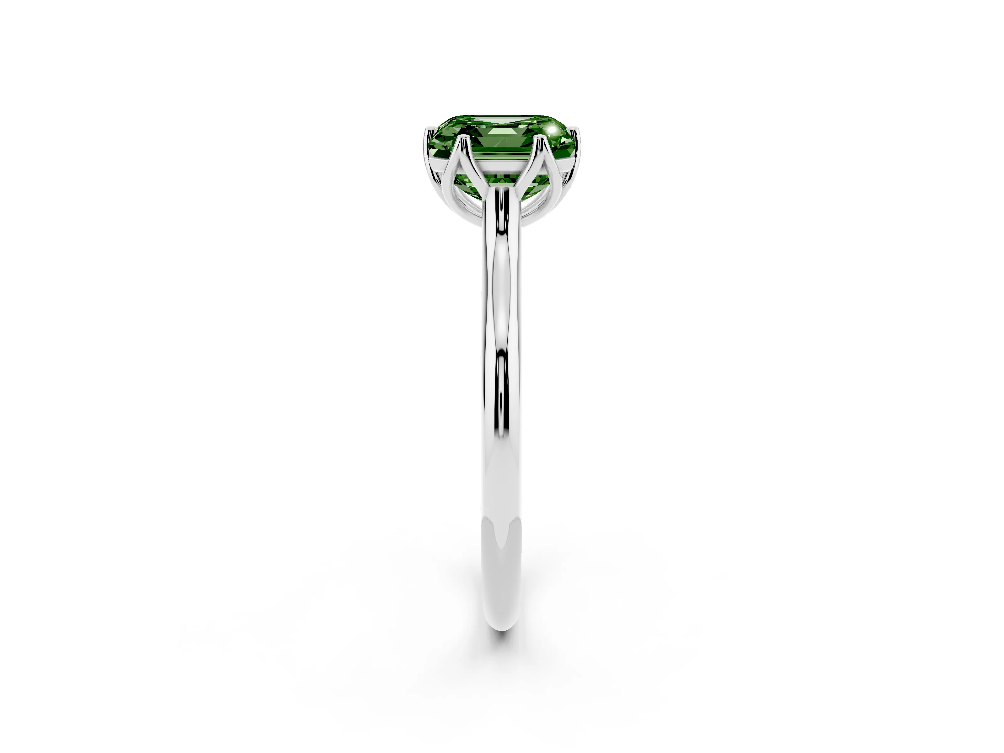 Fancy Green Asscher Cut Diamond Solitaire Cathedral Ring Set in Platinum with Prong Setting