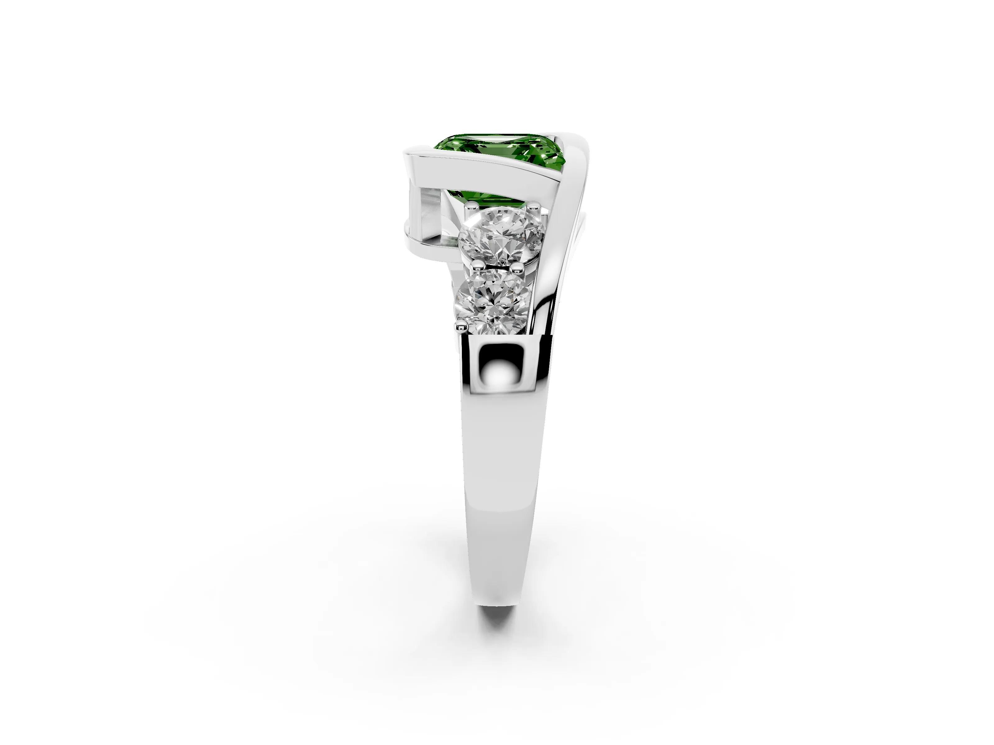 Fancy Green Asscher Cut Diamond Bezel Bypass Ring Set in Silver with Round Accents