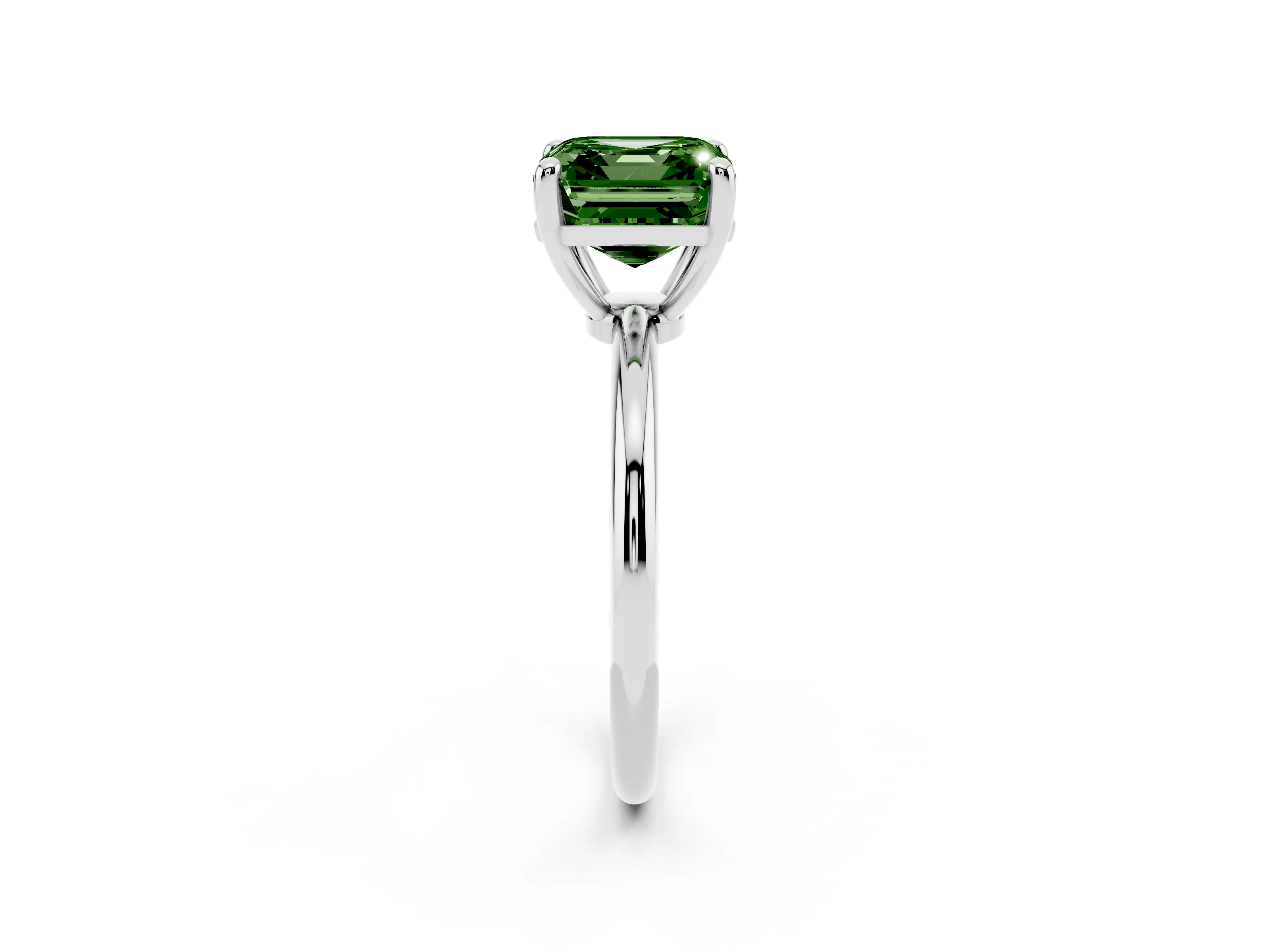 Fancy Green Asscher Cut Diamond Solitaire Ring Set in Silver with Secure Prong Setting on a Classic Band