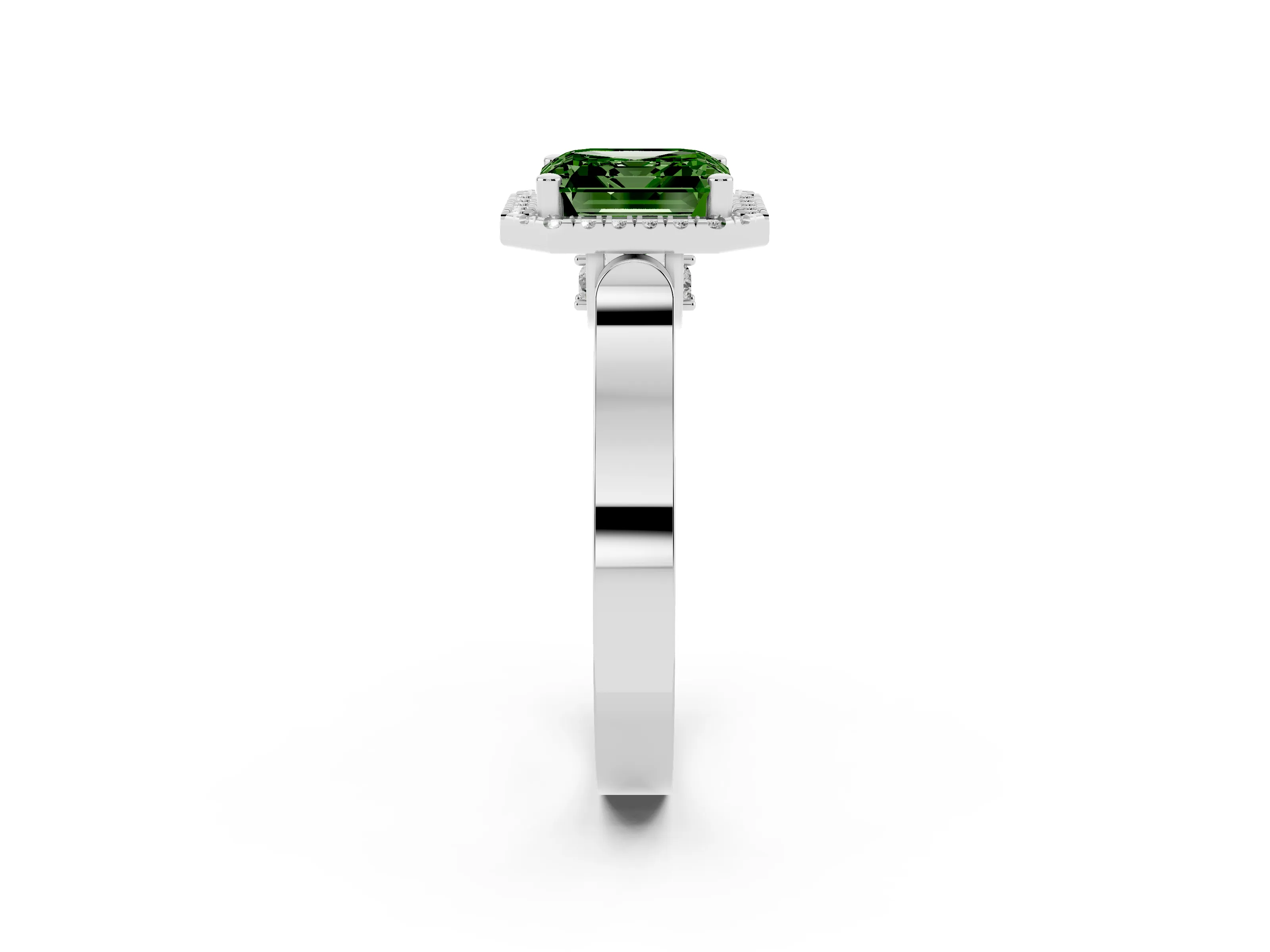 Fancy Green Asscher Cut Diamond Halo Ring Set in Platinum with Pavé-Lined Split Shank Band