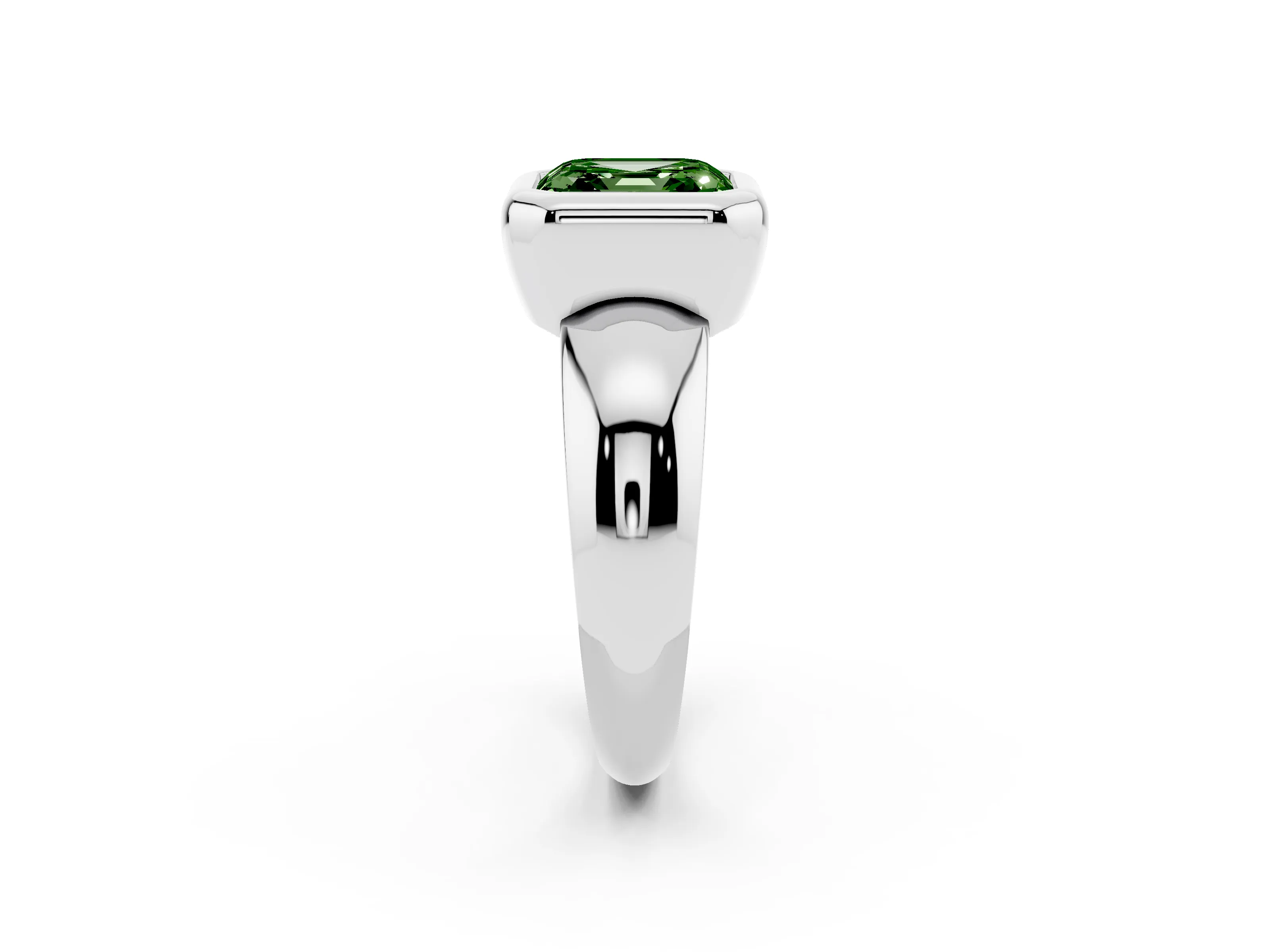 Fancy Green Bezel Set Asscher Cut Diamond Solitaire Ring Set in Silver with Wide Band