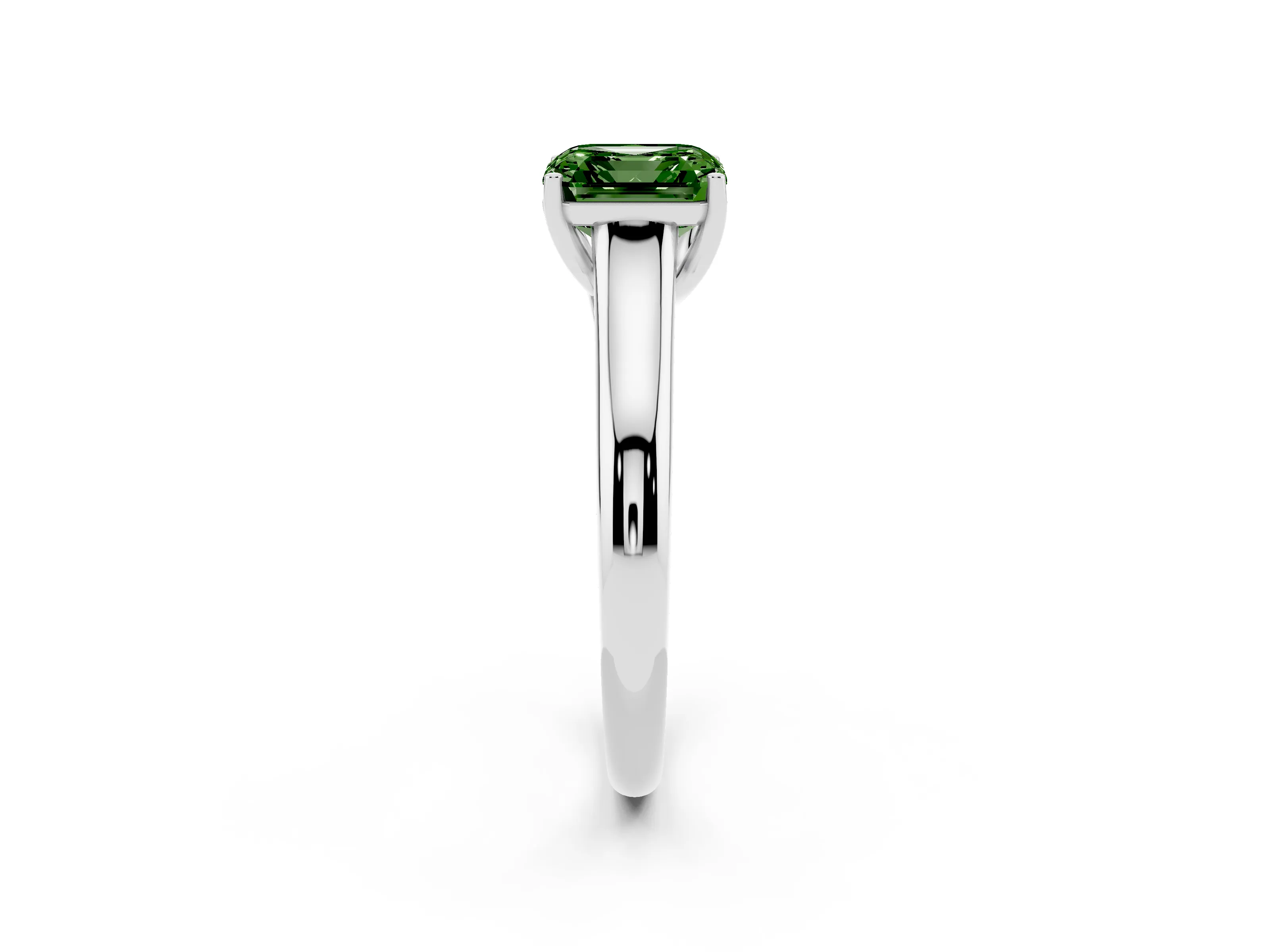 Fancy Green Asscher Cut Diamond Solitaire Engagement Ring Set in Platinum with Subtly Tapered Band and Prong Setting