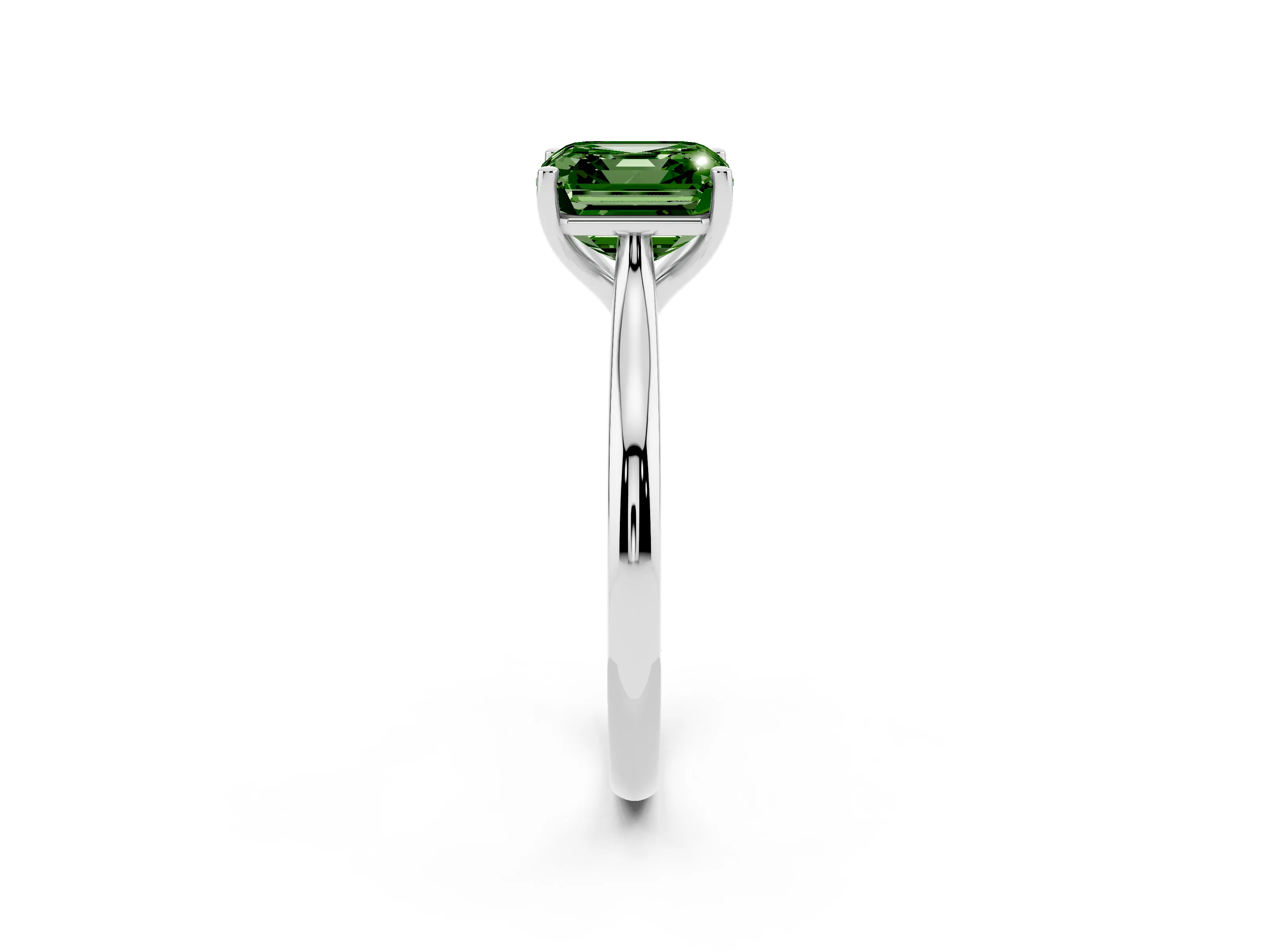 Fancy Green Asscher Cut Diamond Solitaire Ring Set in Silver with Cathedral Band and Prong Setting
