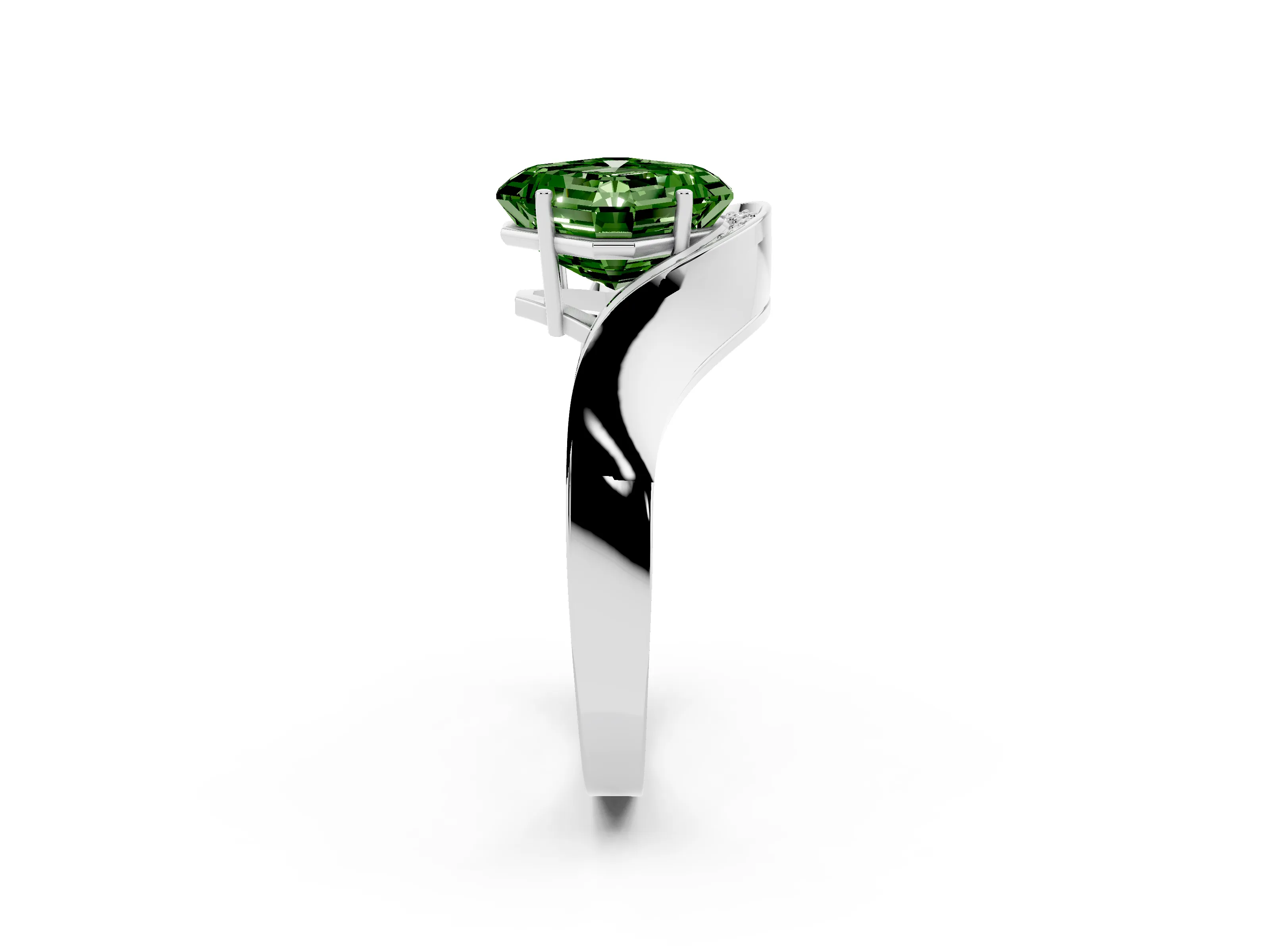 Fancy Green Asscher Cut Diamond Solitaire Engagement Ring Set in Platinum with Pavé Shoulders