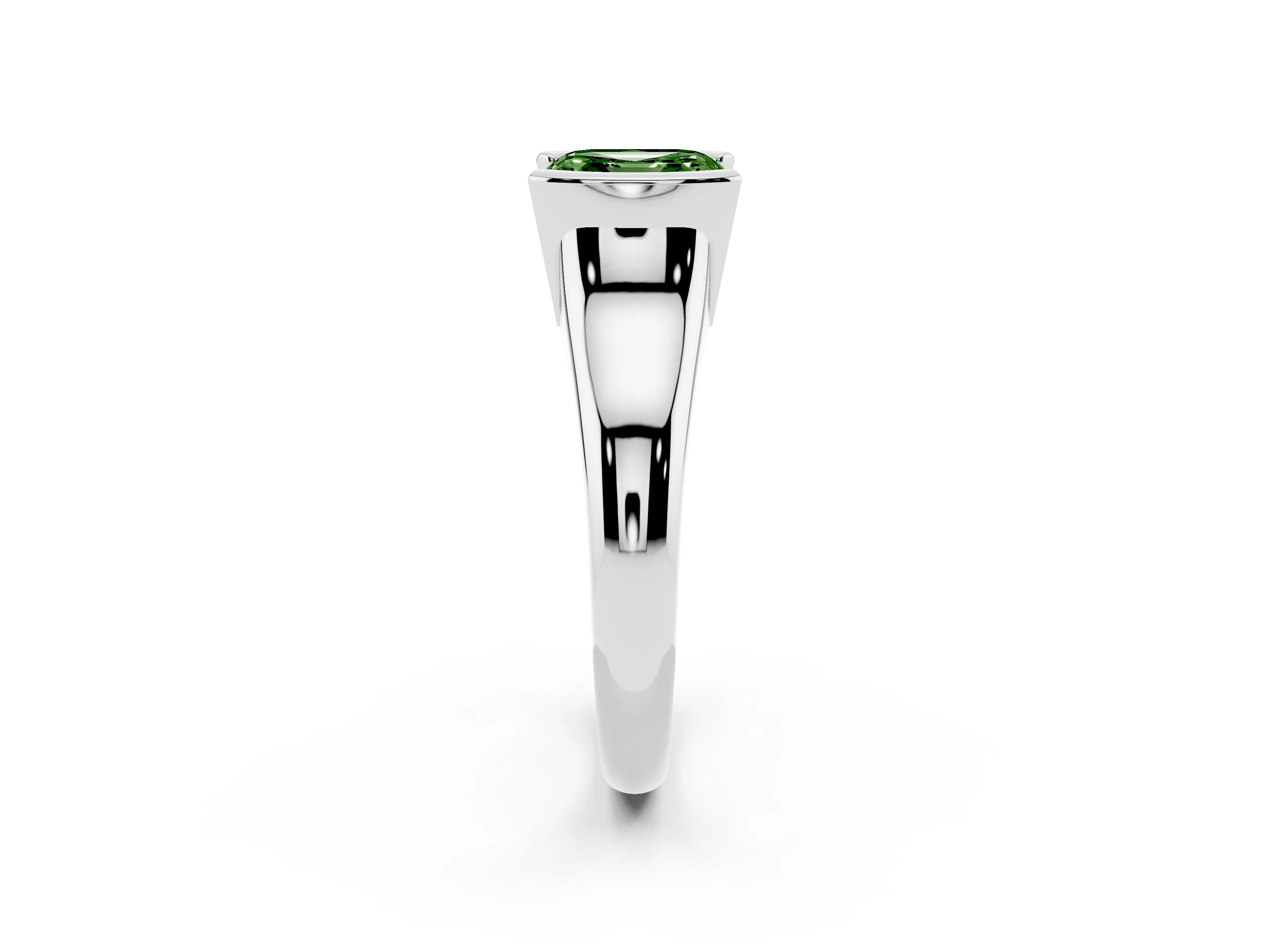 Fancy Green Asscher Cut Diamond Solitaire Tension Set Ring Set in Platinum with Split Shank Band
