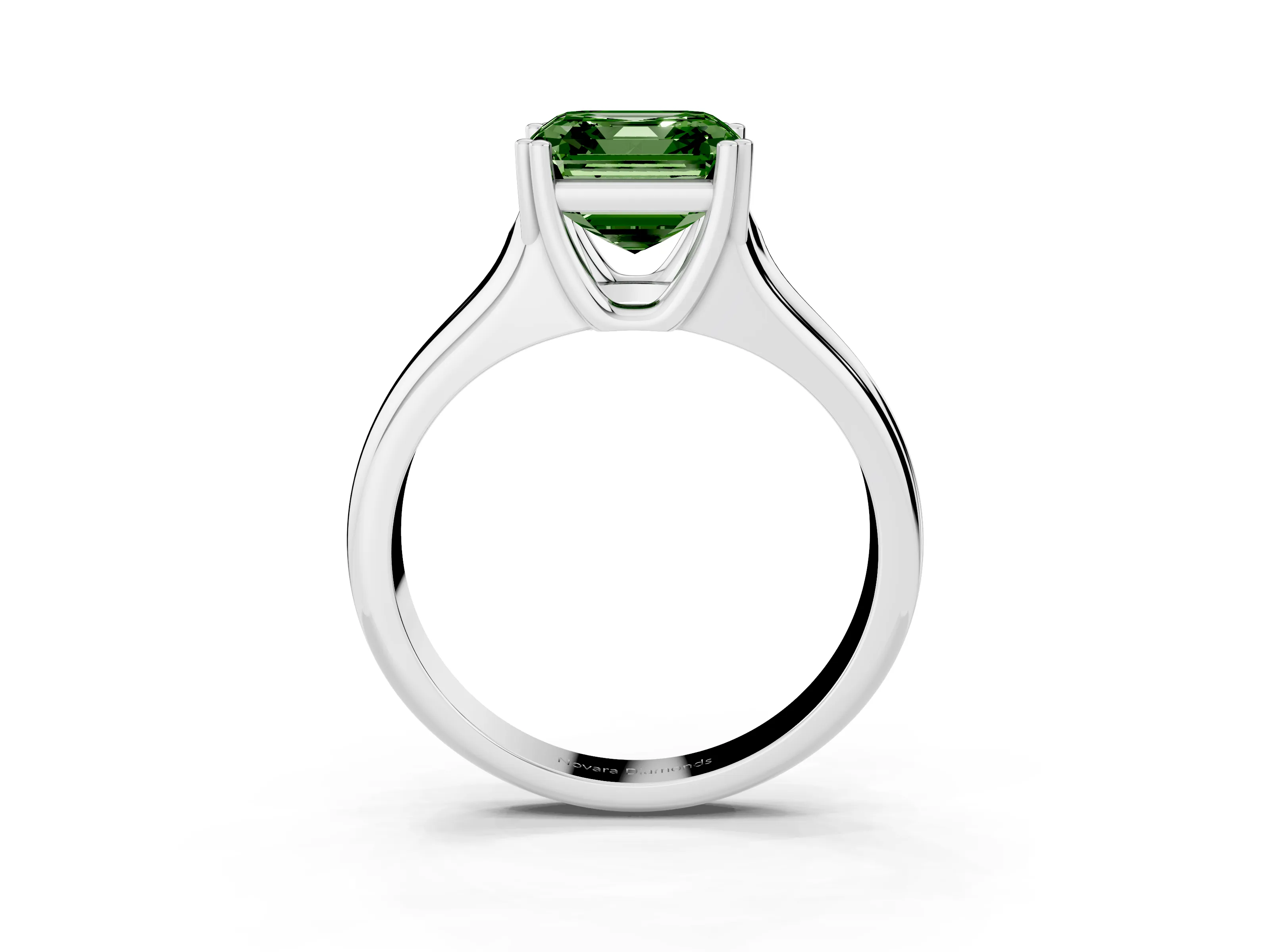 Fancy Green Asscher Cut Diamond Solitaire Ring Set in White gold with Wide Band and Prong Setting