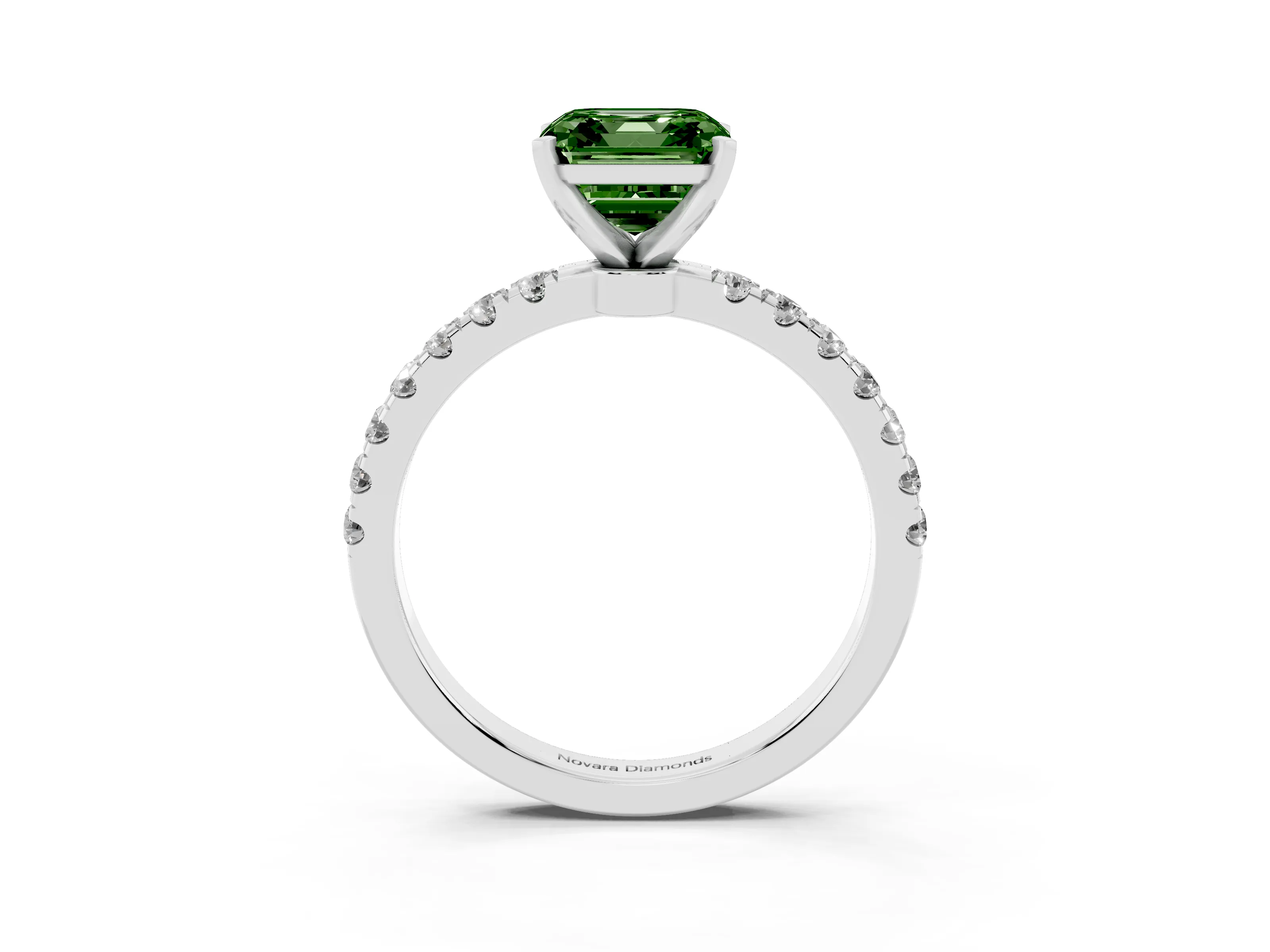 Fancy Green Asscher Cut Diamond Solitaire Ring Set in Platinum with Pavé Accents and Prong Setting