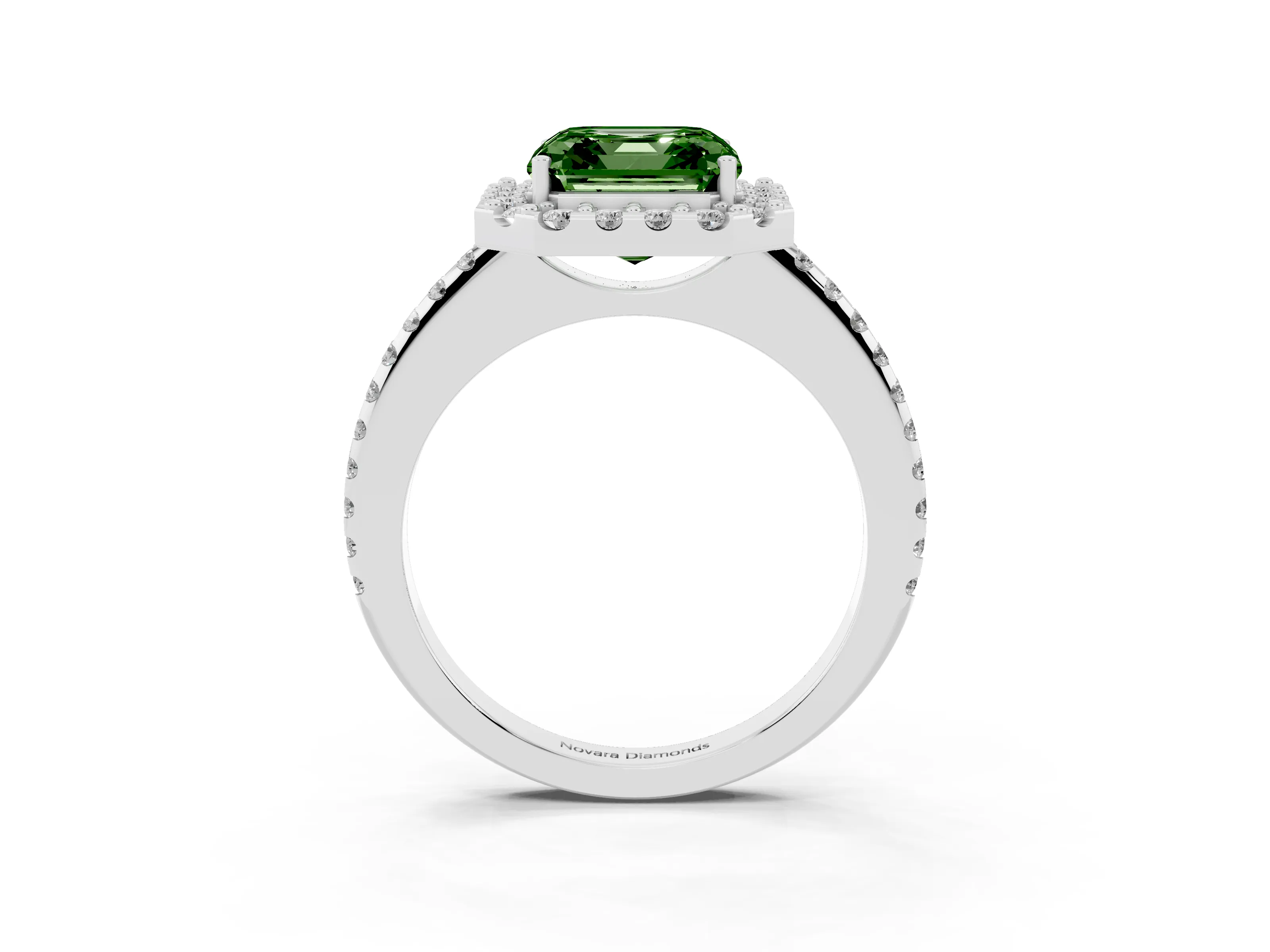 Fancy Green Asscher Cut Diamond Pavé Halo Ring Set in Silver with Prong Setting