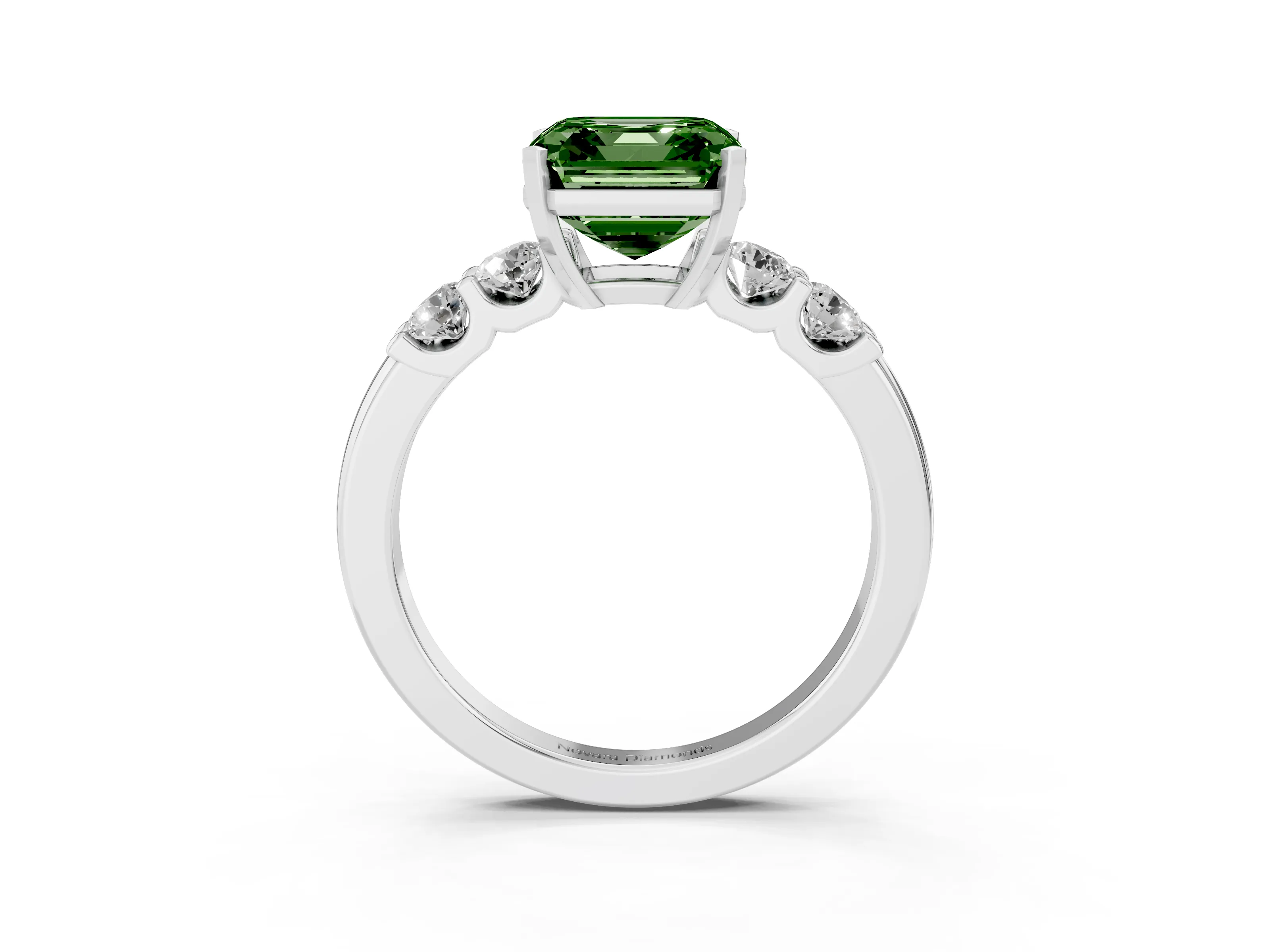 Fancy Green Asscher Cut Diamond Five-Stone Prong Set Engagement Ring Set in White gold with Channel Band