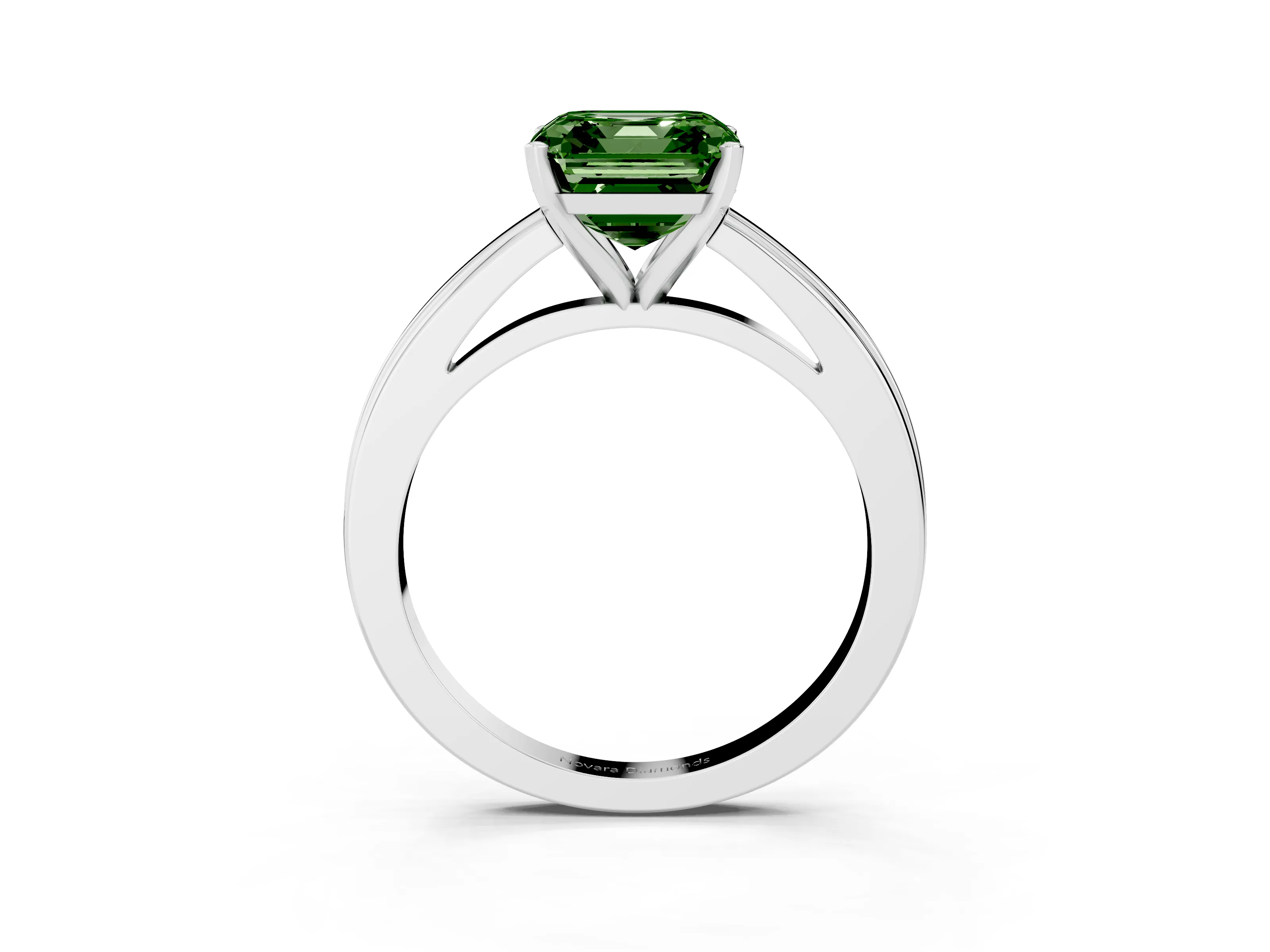 Fancy Green Asscher Cut Diamond Solitaire Ring Set in Platinum with Prong Setting and Classic Band