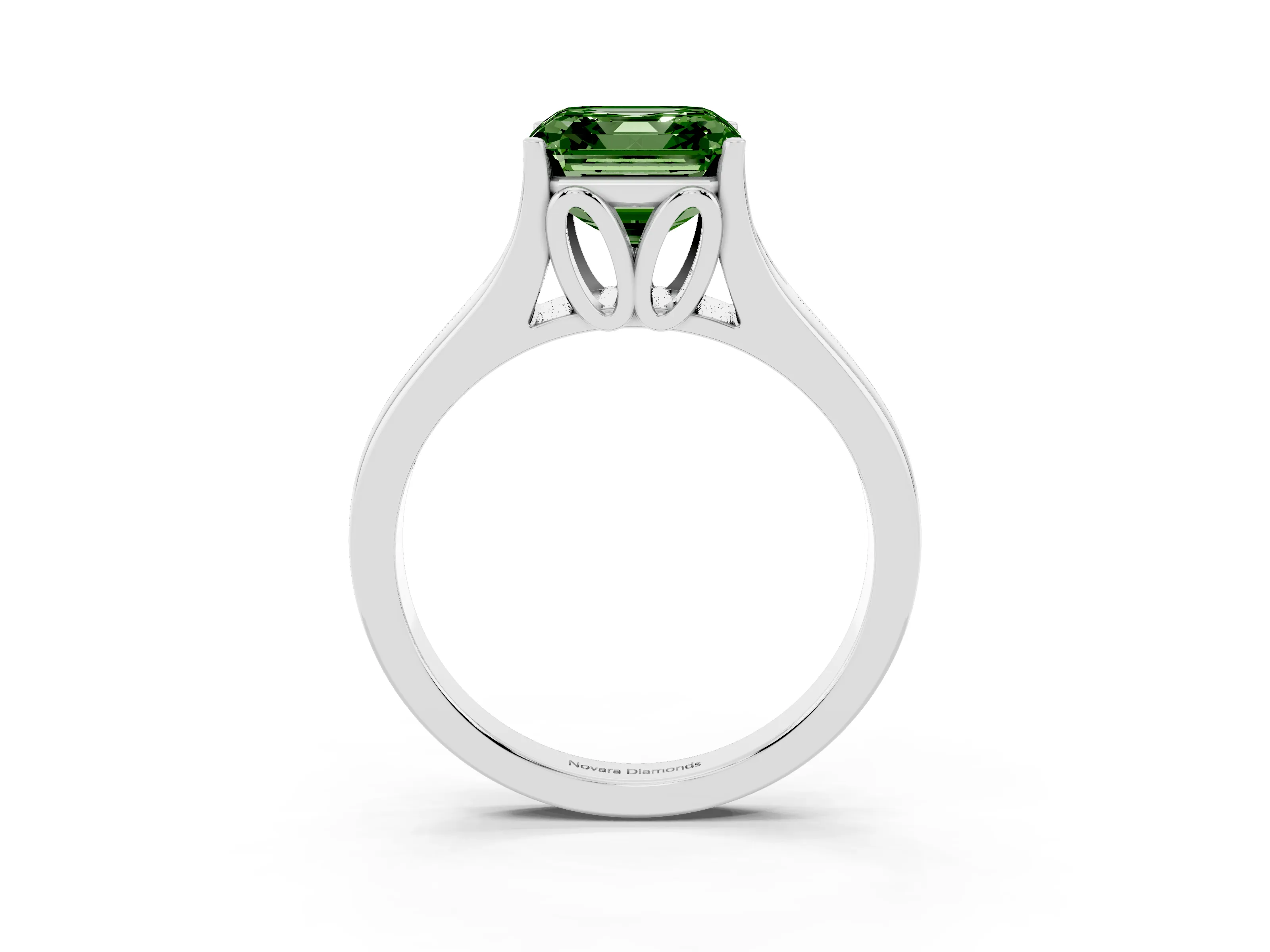 Fancy Green Asscher Cut Diamond Solitaire Ring Set in Platinum with Arched Cathedral Band and Prong Setting