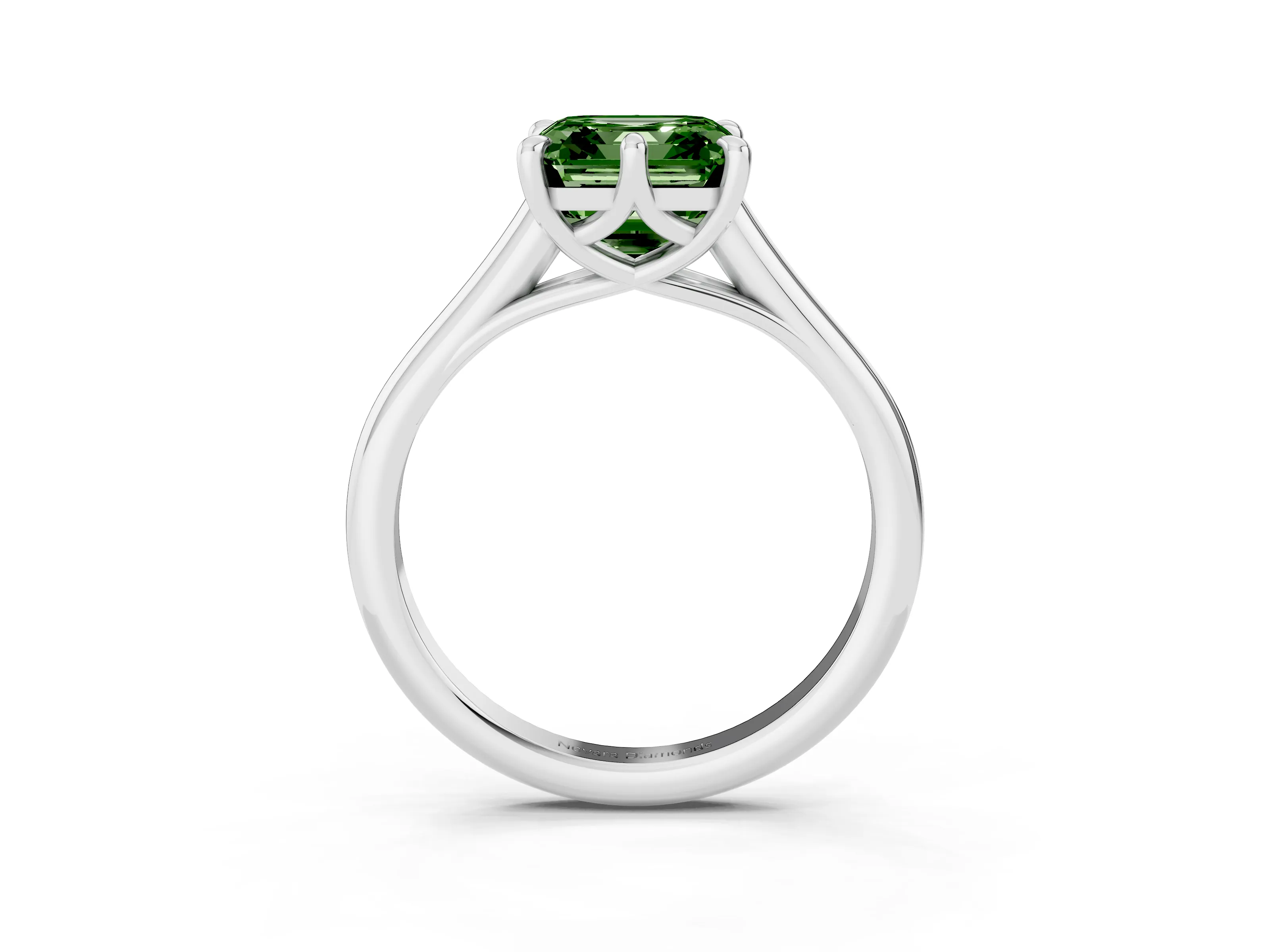 Fancy Green Asscher Cut Diamond Solitaire Engagement Ring Set in Platinum with Prong Setting and Plain Classic Band