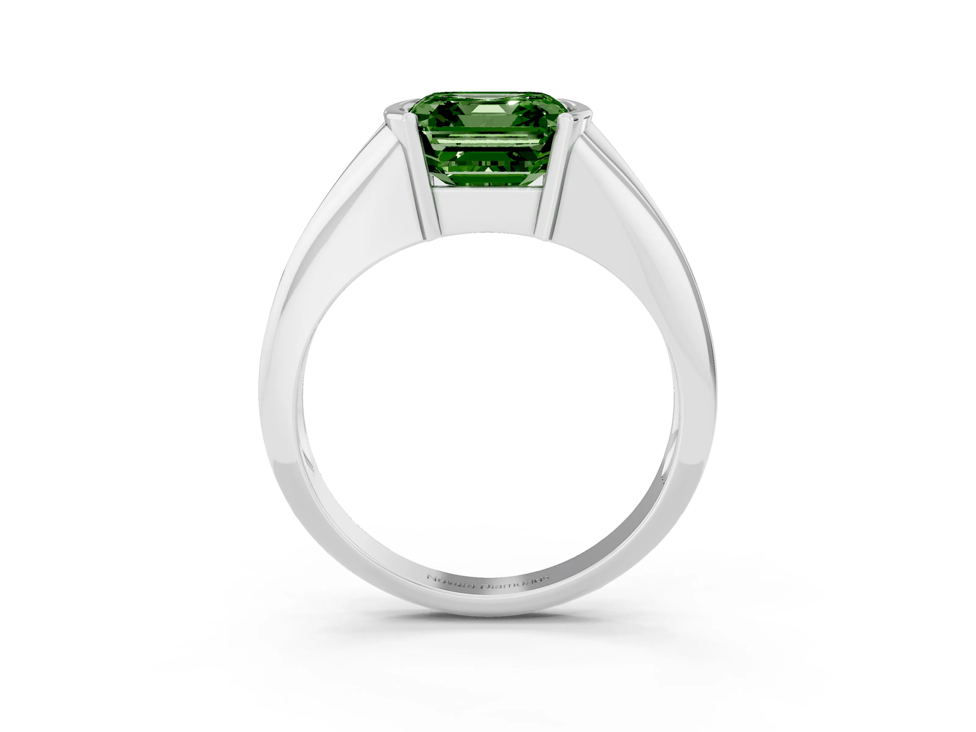 Fancy Green Asscher Cut Diamond Solitaire Tension Set Ring Set in White gold