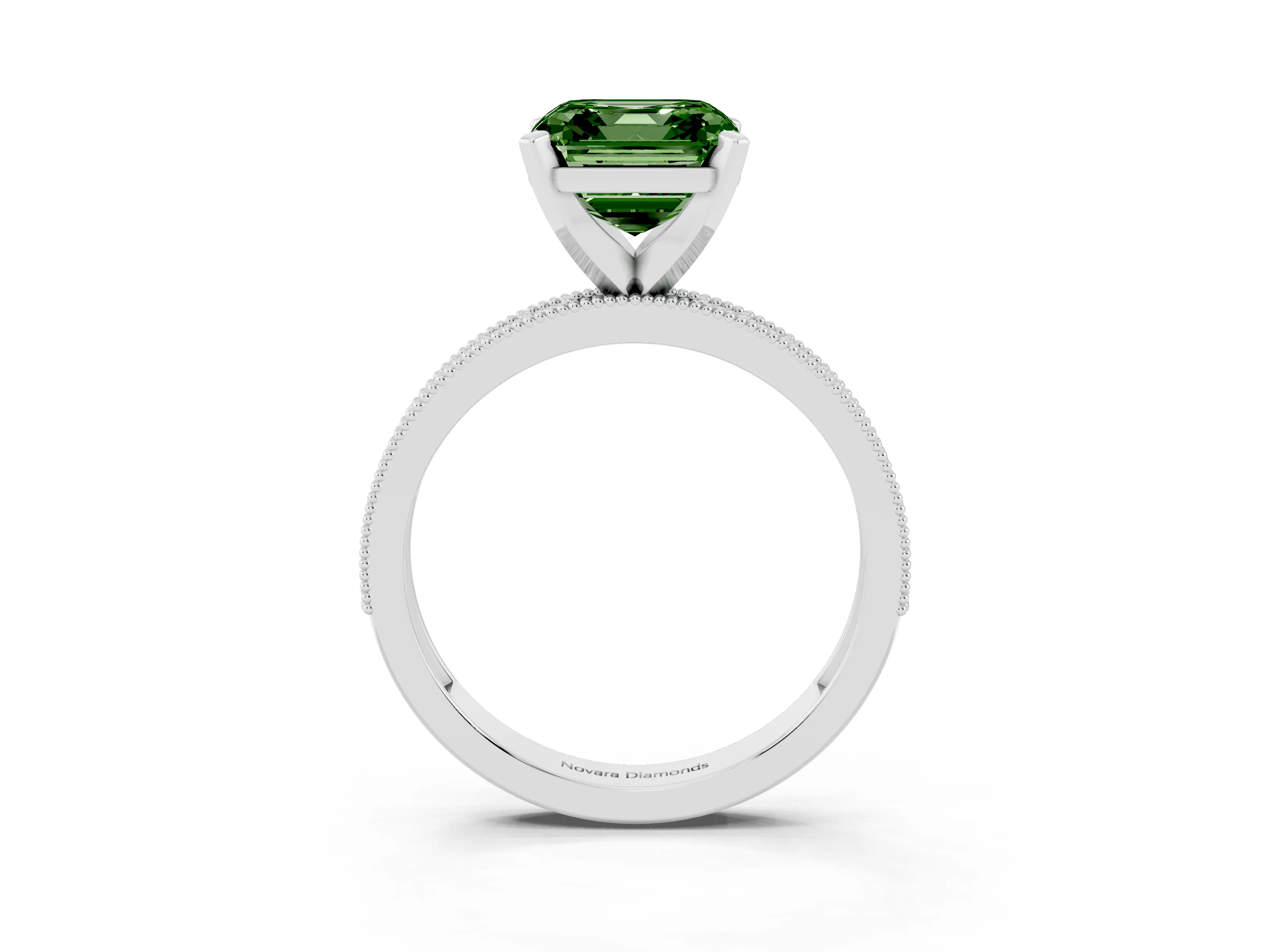 Fancy Green Asscher Cut Diamond Milgrain Pavé Engagement Ring Set in Platinum with Prong Setting