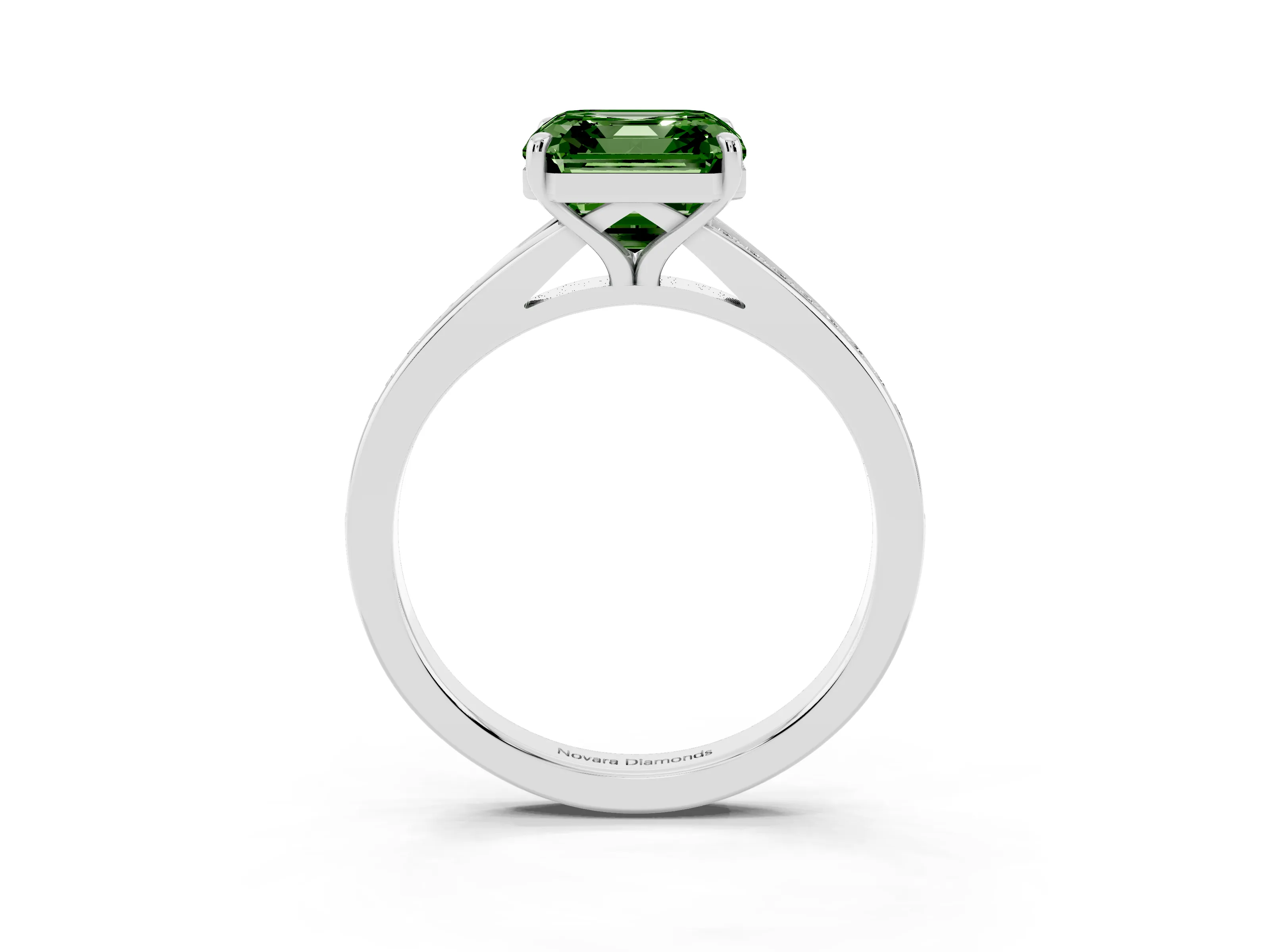 Fancy Green Asscher Cut Diamond Solitaire Ring Set in Platinum with Pavé Accent Band and Classic Prong Setting