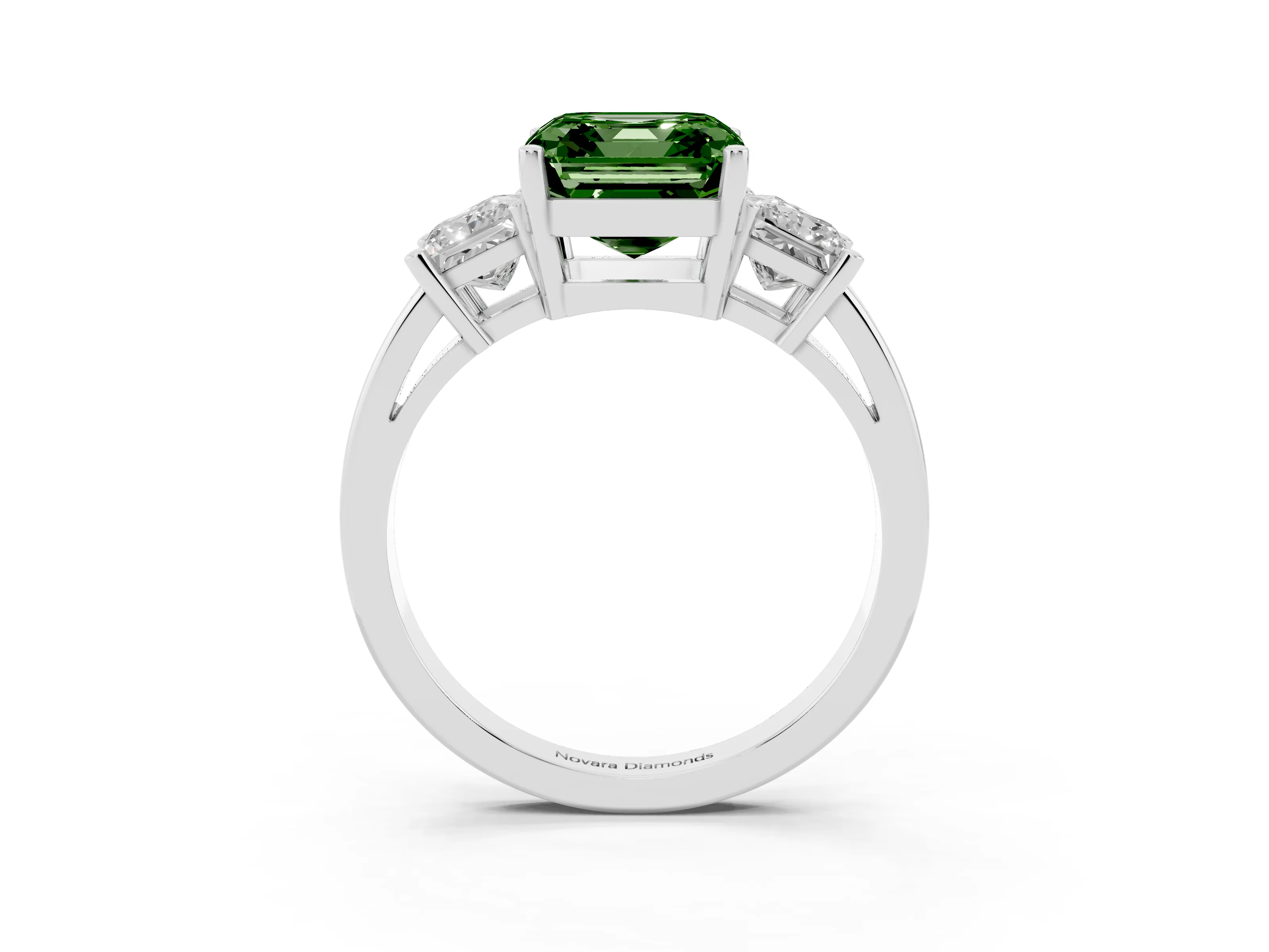 Fancy Green Three-Stone Asscher Cut Diamond Solitaire Ring Set in Silver with Prong Setting
