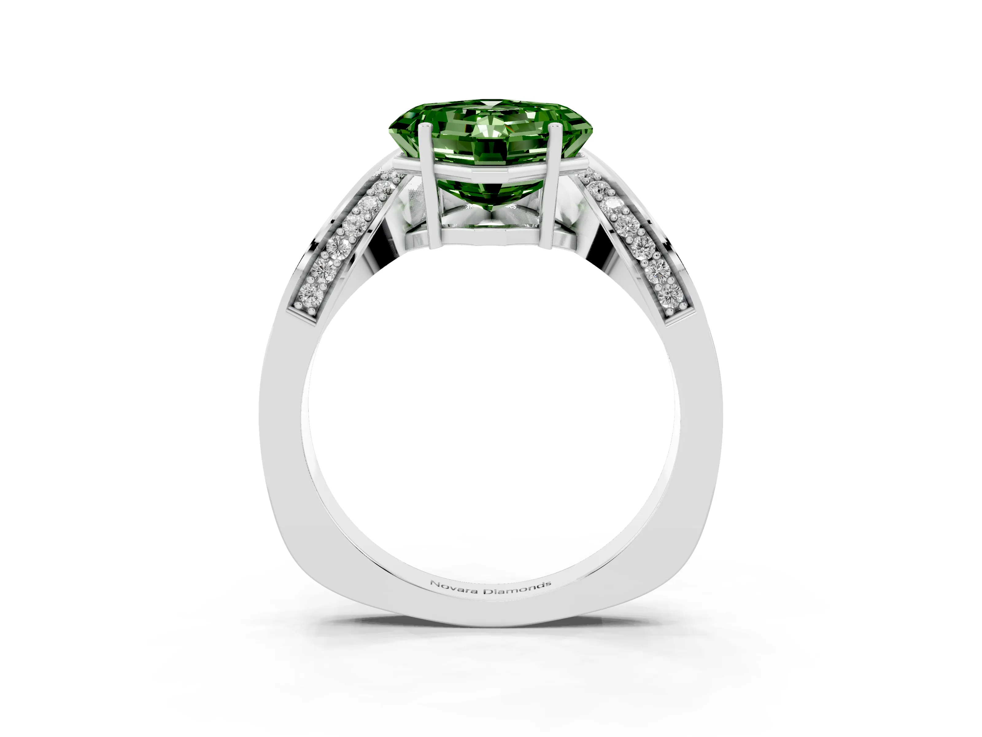 Fancy Green Asscher Cut Diamond Solitaire Engagement Ring Set in Platinum with Pavé Shoulders