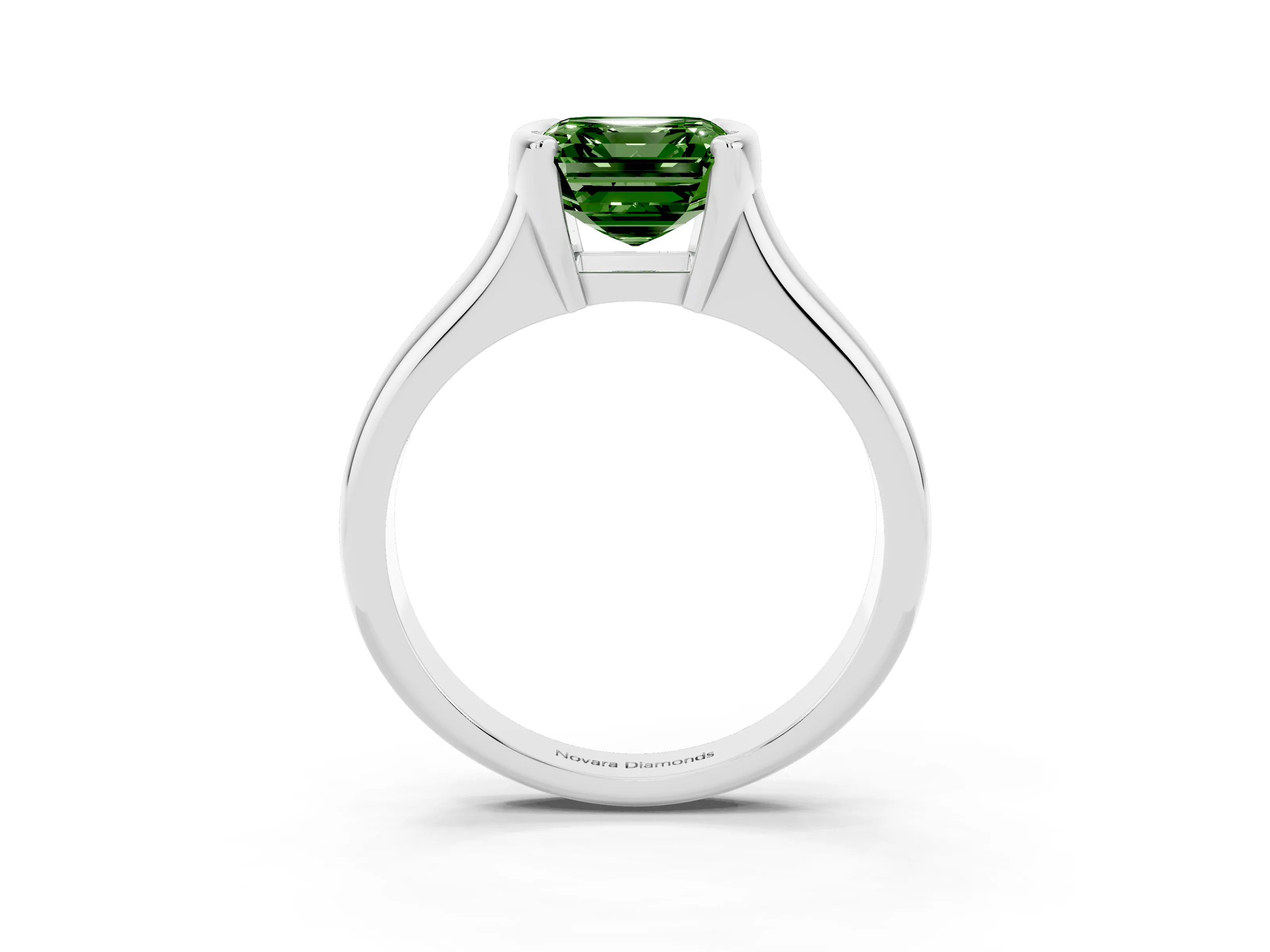 Fancy Green Asscher Cut Diamond Solitaire Tension Set Ring Set in Platinum with Split Shank Band