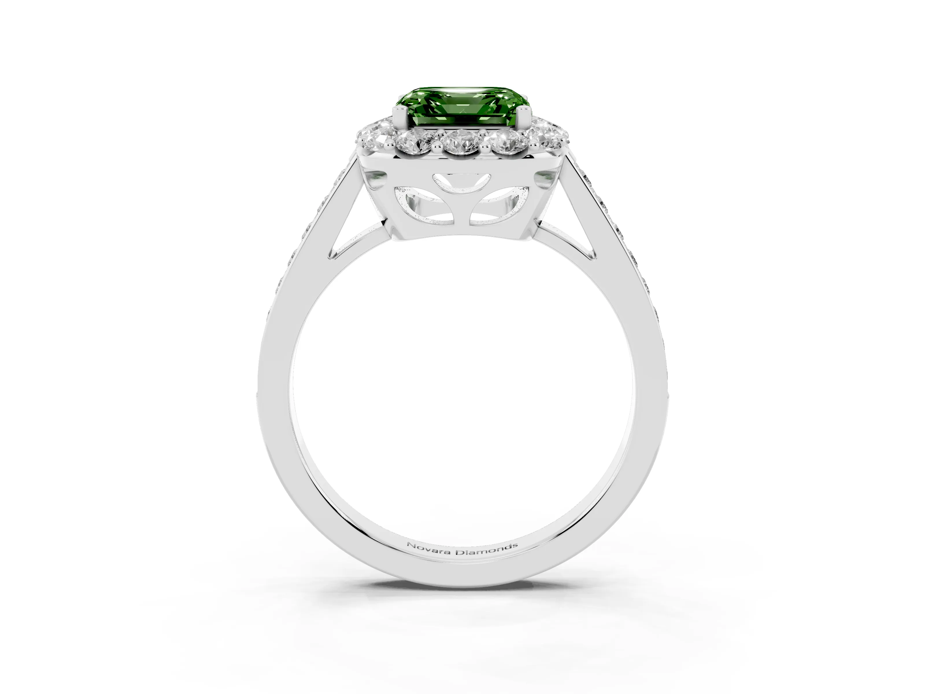 Fancy Green Asscher Cut Diamond Floral Halo Ring Set in Platinum with Pavé Band and Prong Setting
