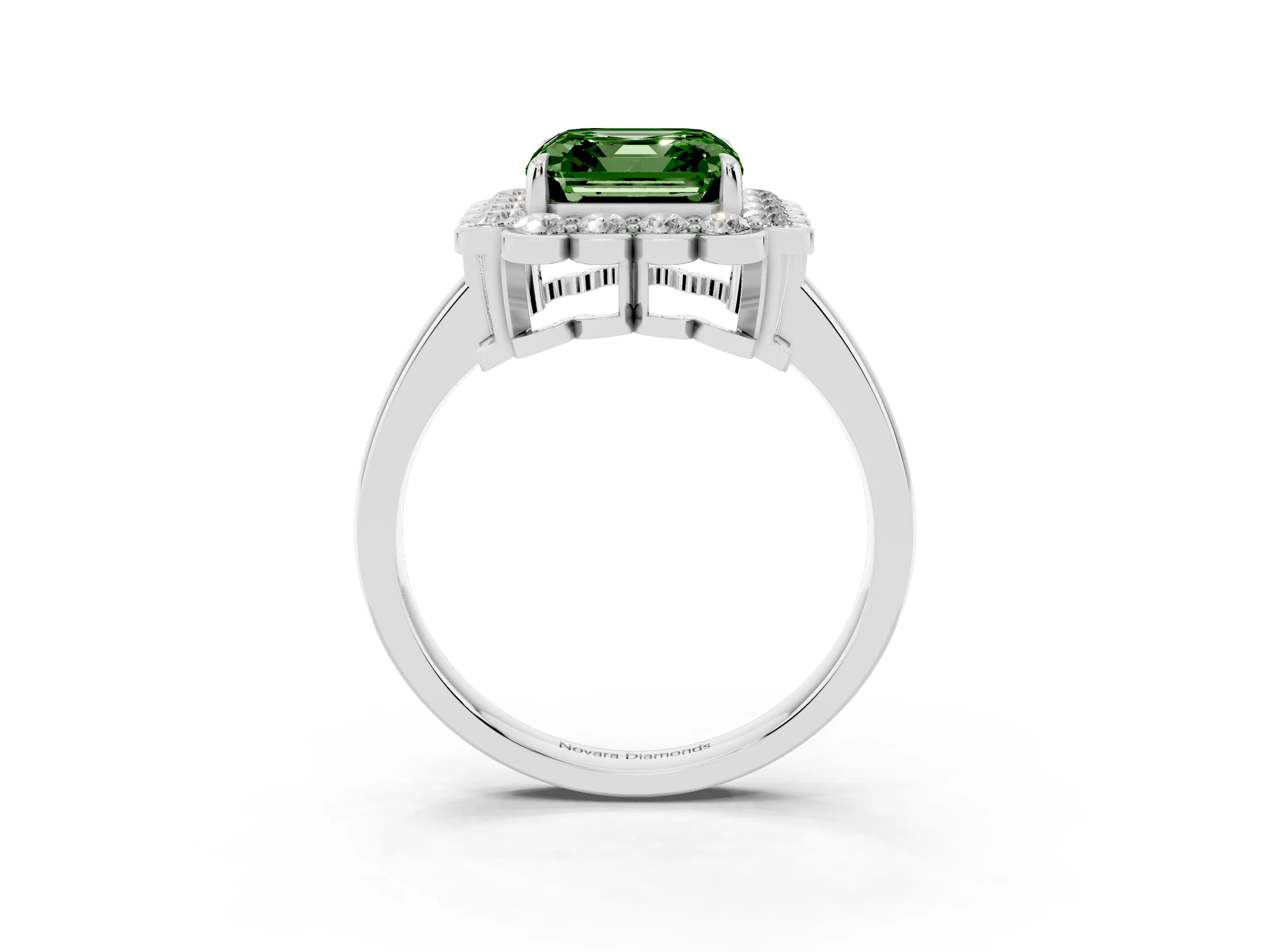 Fancy Green Asscher Cut Diamond Halo Cluster Engagement Ring Set in Platinum with Solitaire Band and Prong Setting