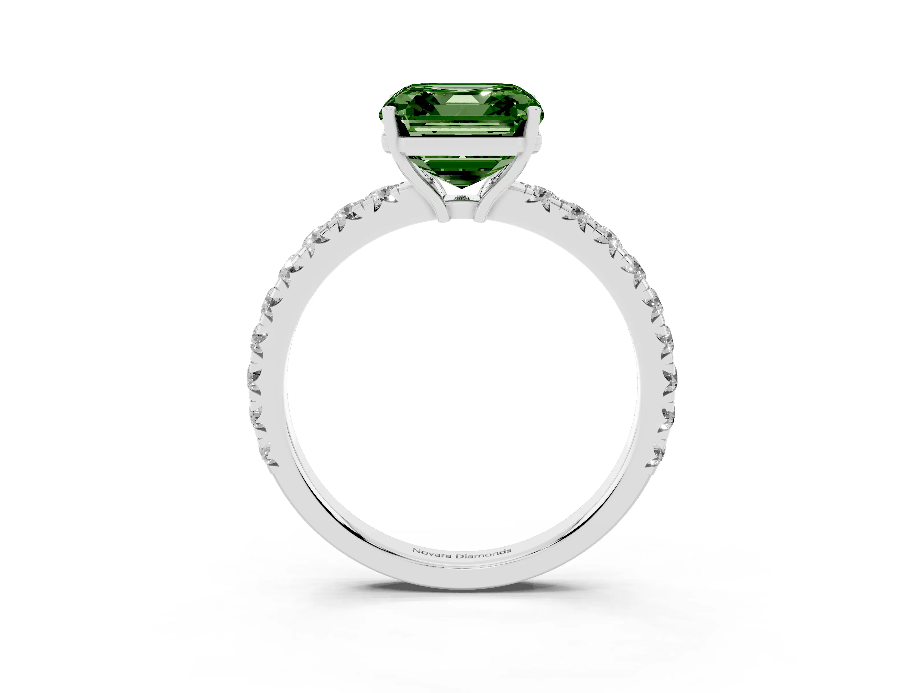 Fancy Green Asscher Cut Diamond Pavé Solitaire Engagement Ring Set in Platinum with Prong Setting
