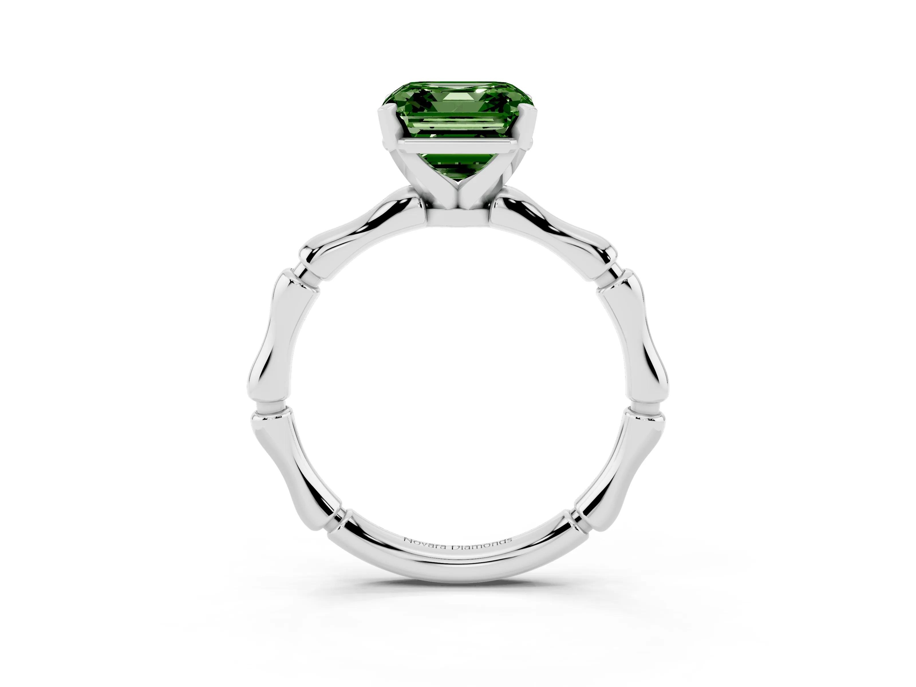 Fancy Green Asscher Cut Diamond Solitaire Ring Set in Platinum with Bamboo Band and Prong Setting