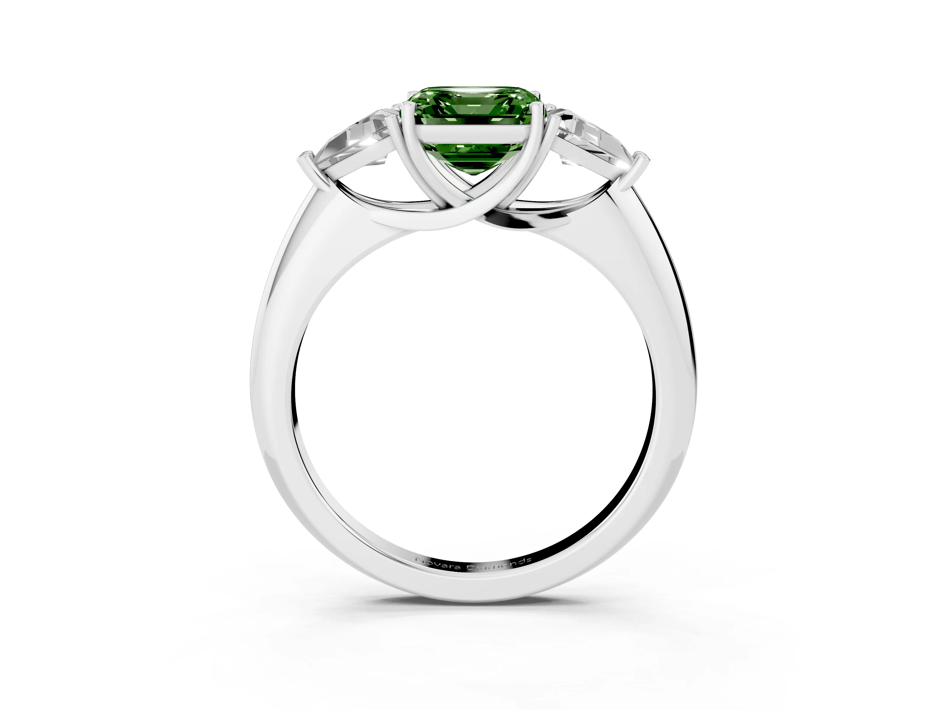 Fancy Green Asscher Cut Diamond Three-Stone Engagement Ring Set in Silver with Trillion Side Stones