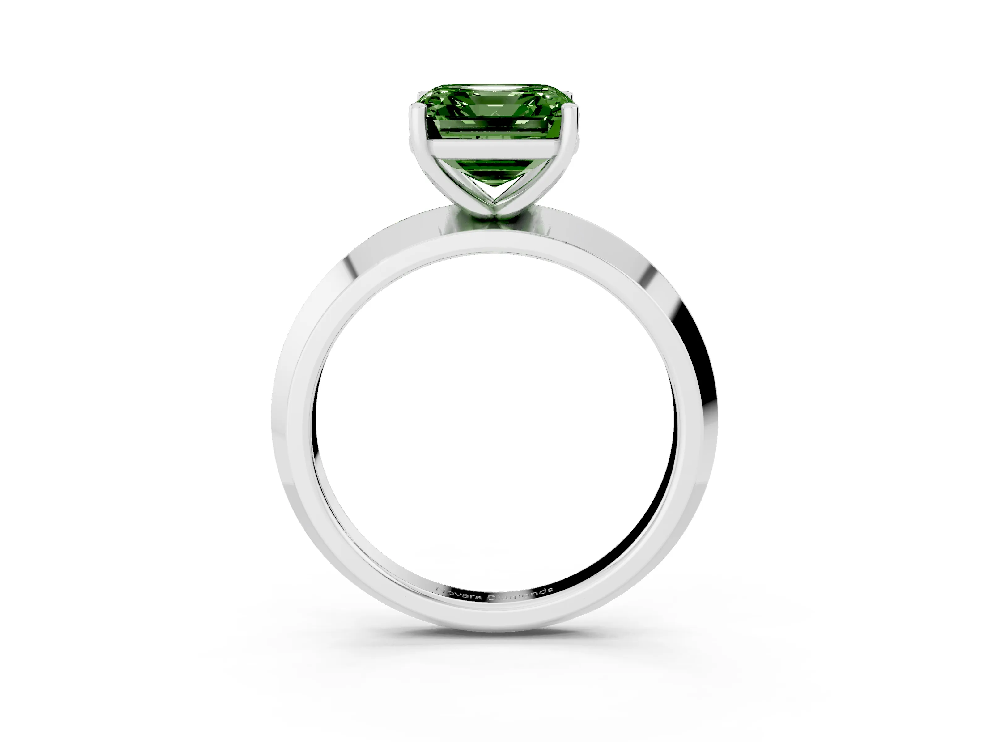 Fancy Green Asscher Cut Diamond Solitaire Engagement Ring Set in Platinum with Flat Band and Prong Setting