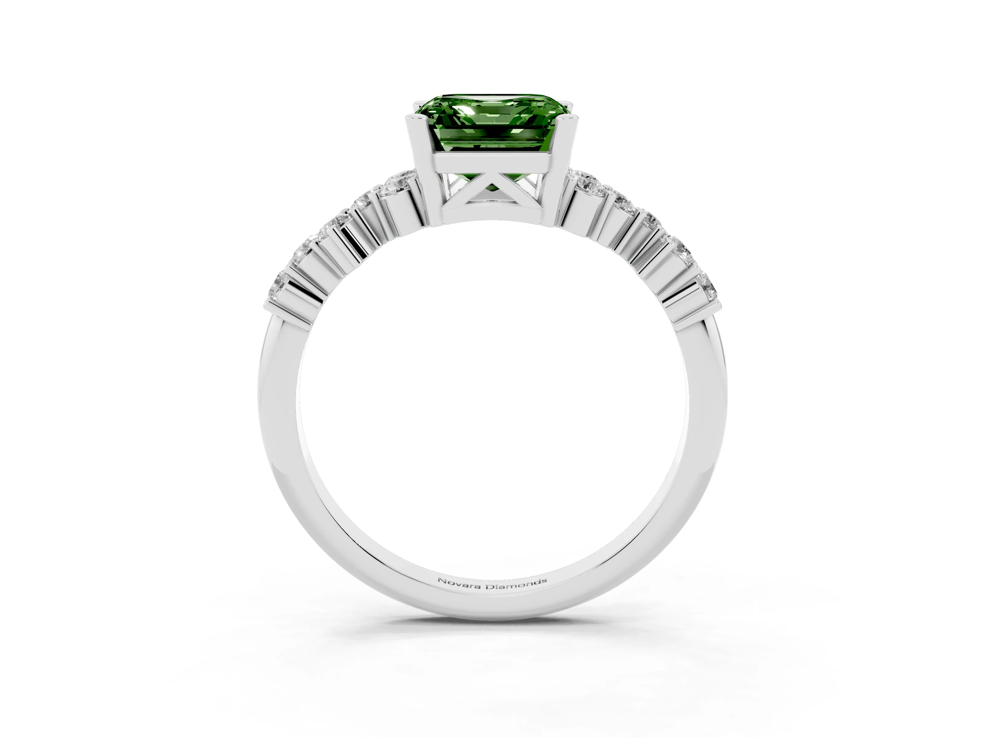 Fancy Green Asscher Cut Diamond Ring Set in Silver with Scattered Round Accents