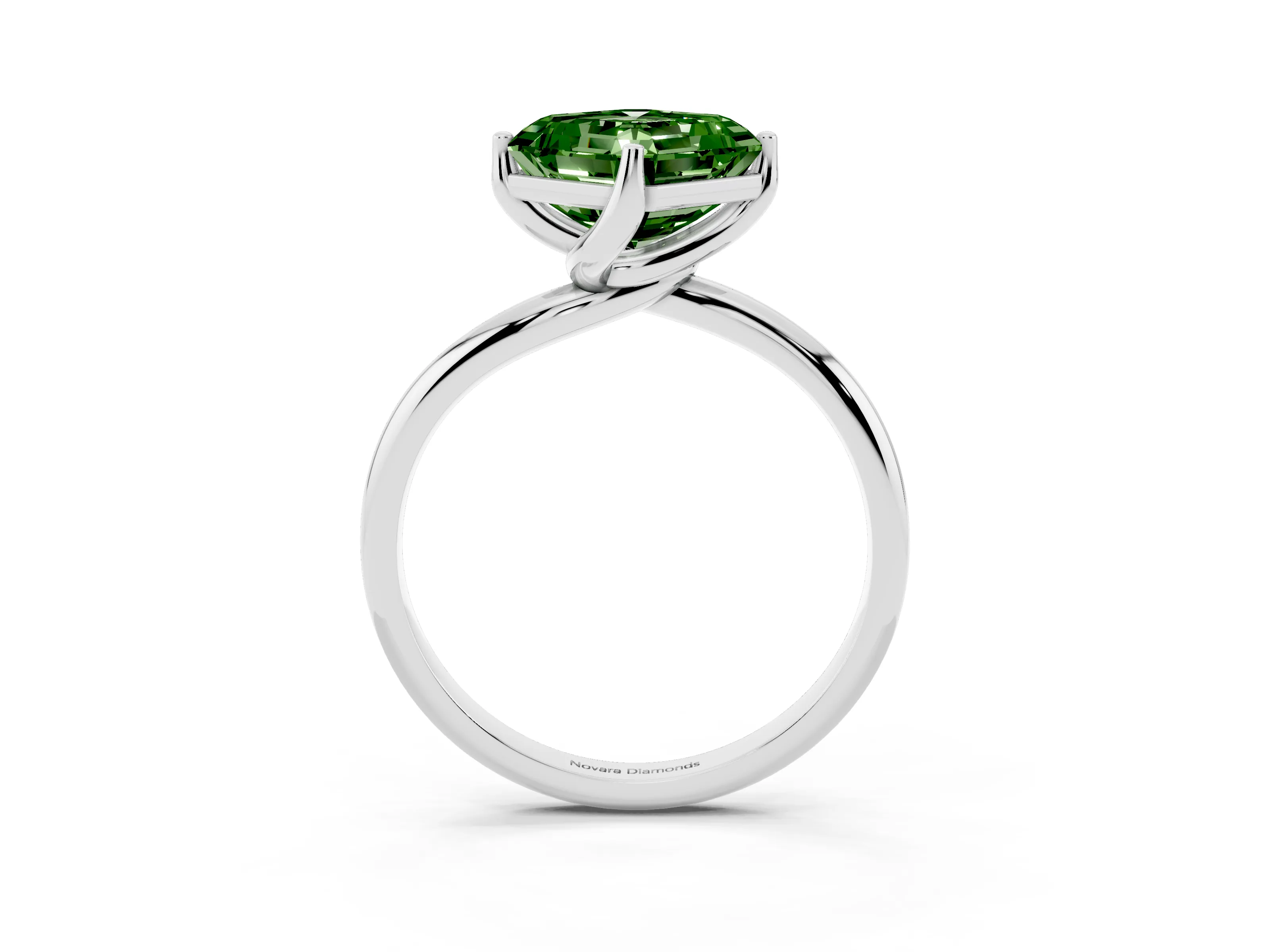 Fancy Green Asscher Cut Diamond Solitaire Engagement Ring Set in White gold with Classic Plain Band