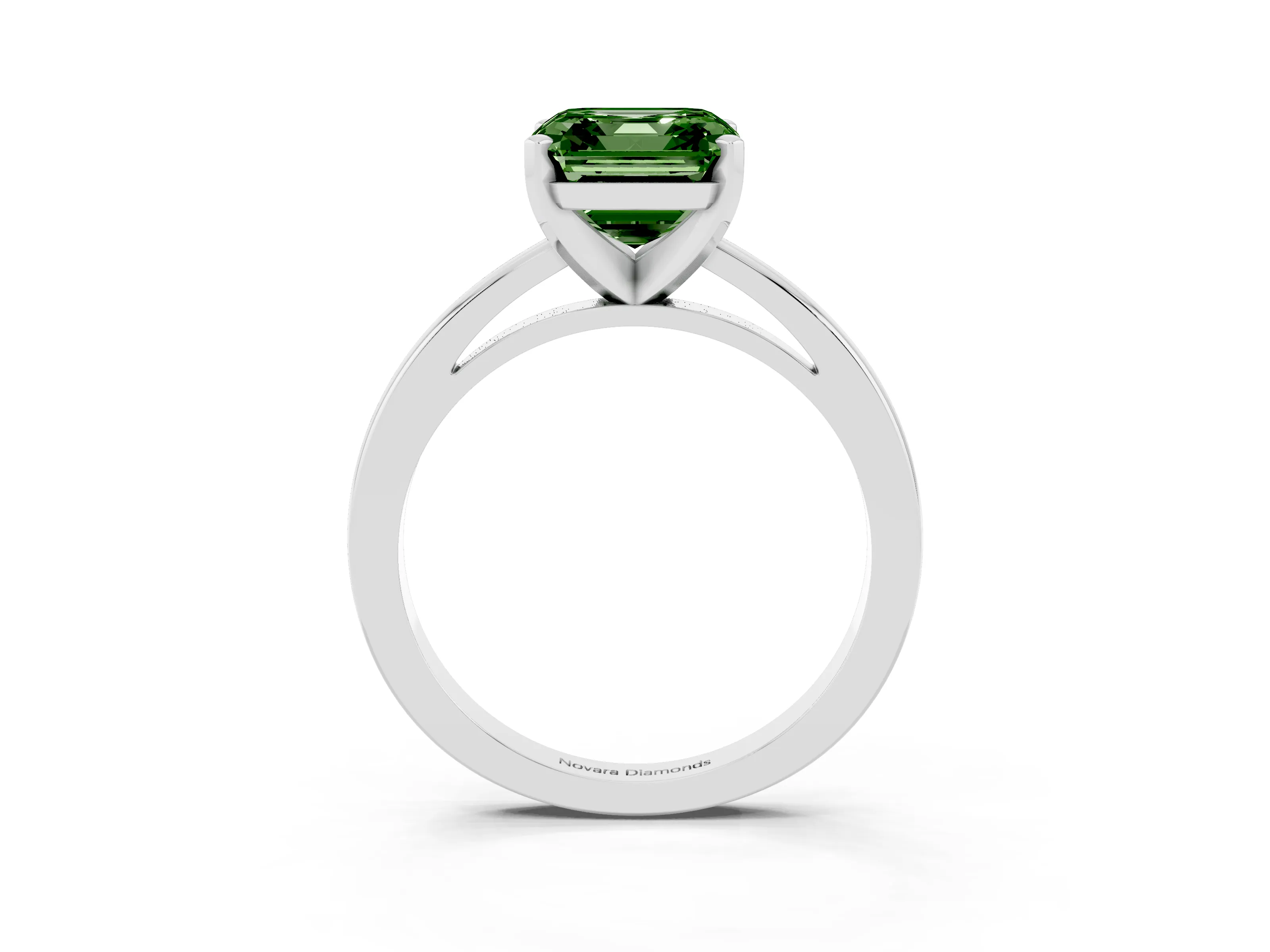 Fancy Green Asscher Cut Diamond Solitaire Engagement Ring Set in Platinum with Prong Setting on a Classic Band