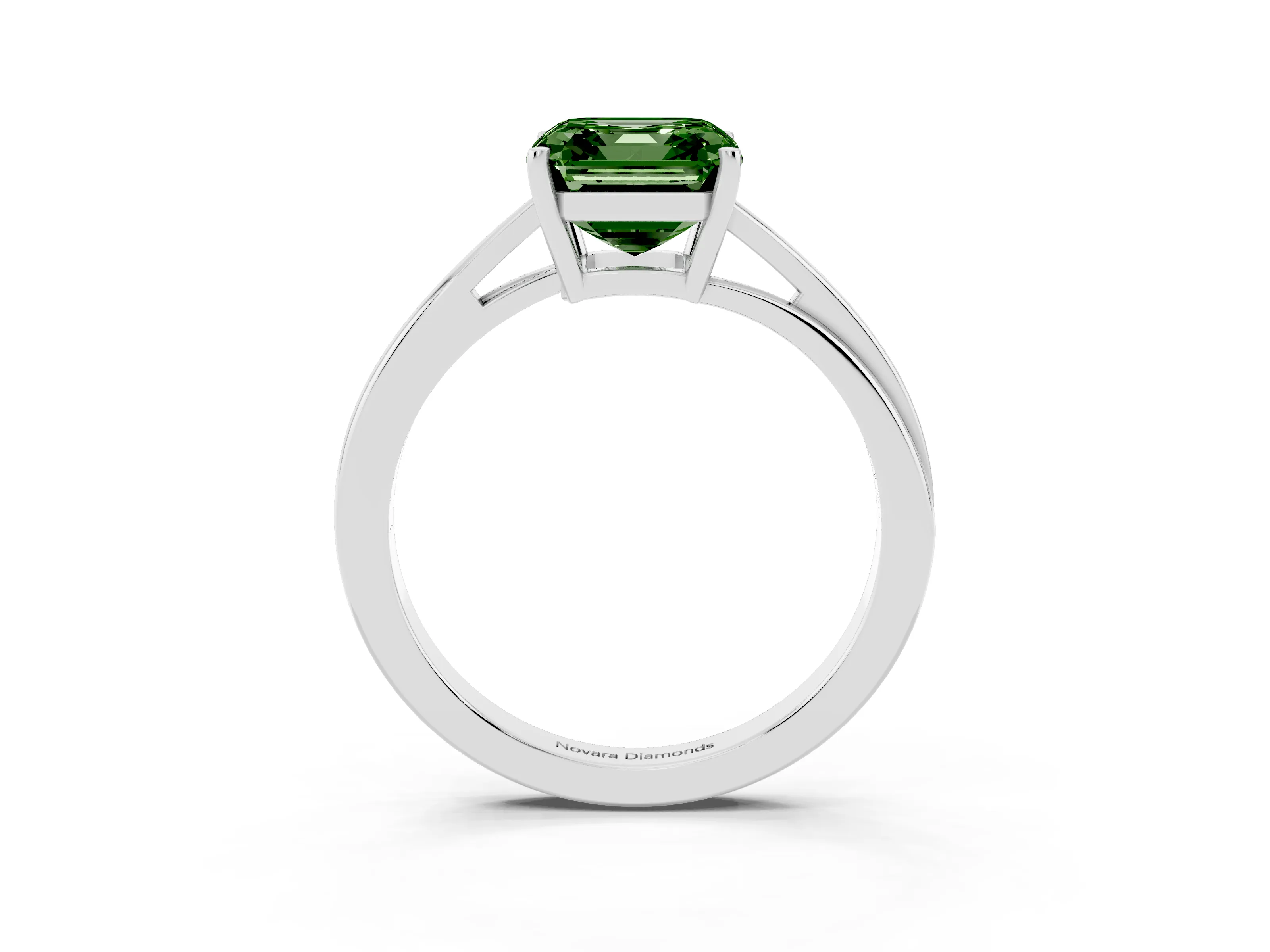 Fancy Green Asscher Cut Diamond Solitaire Twist Band Ring Set in Platinum with Prong Setting