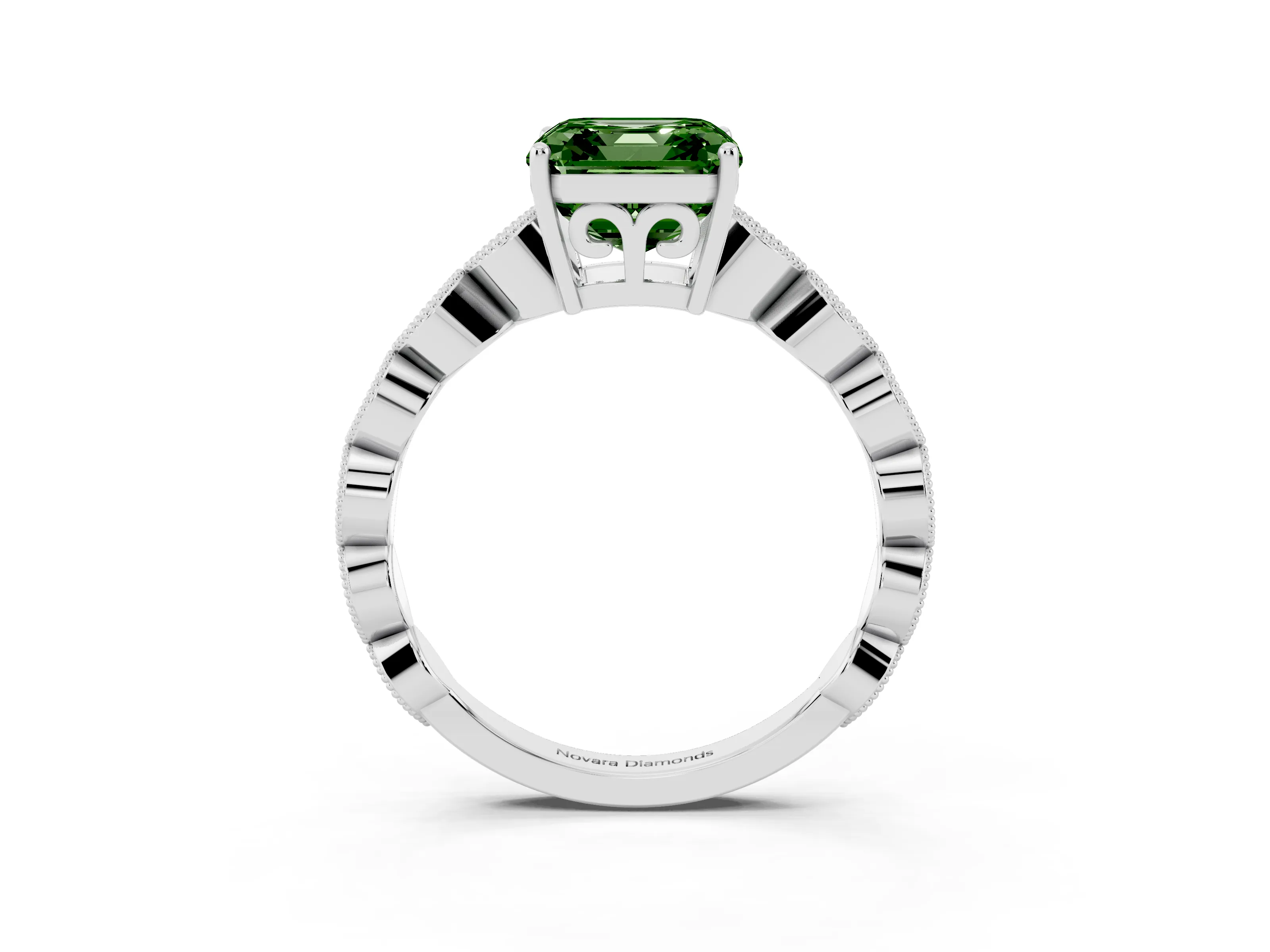 Fancy Green Asscher Cut Diamond Solitaire Ring Set in Silver with Infinity Twist Pavé Band