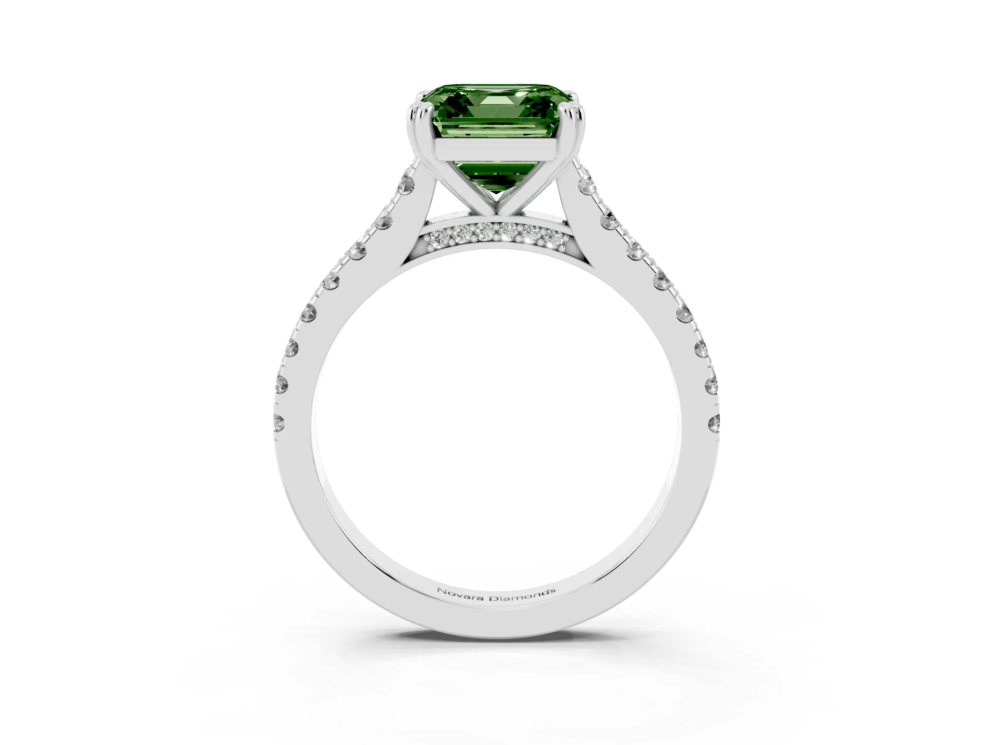Fancy Green Asscher Cut Diamond Solitaire Engagement Ring Set in Platinum with Pavé Accents and Prong Setting