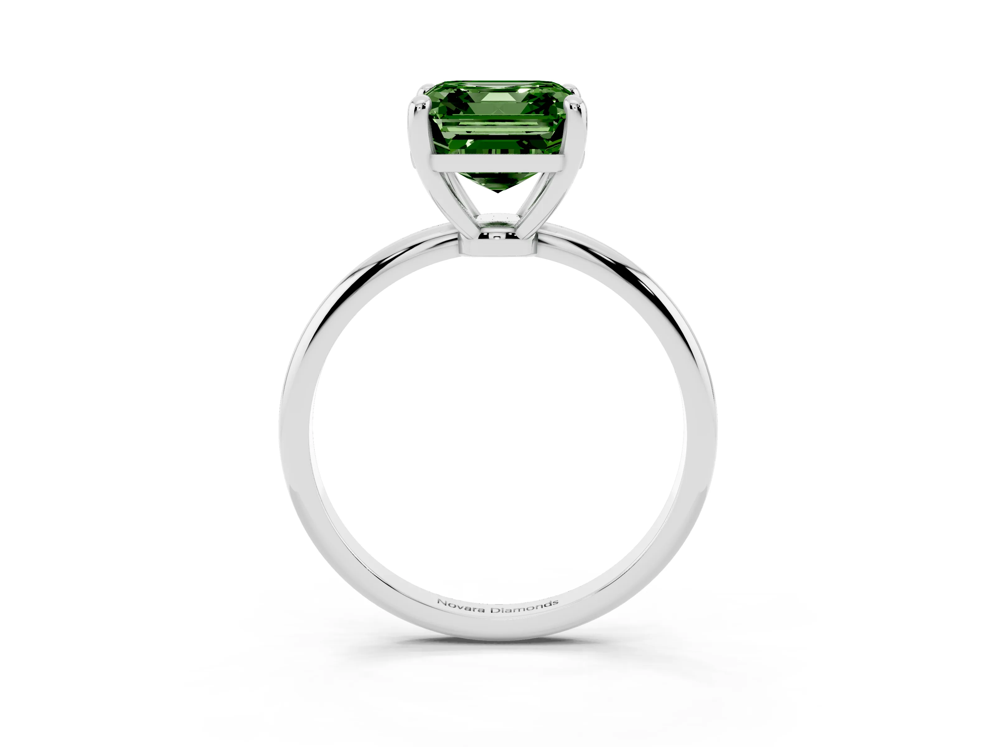 Fancy Green Asscher Cut Diamond Solitaire Ring Set in Silver with Secure Prong Setting on a Classic Band