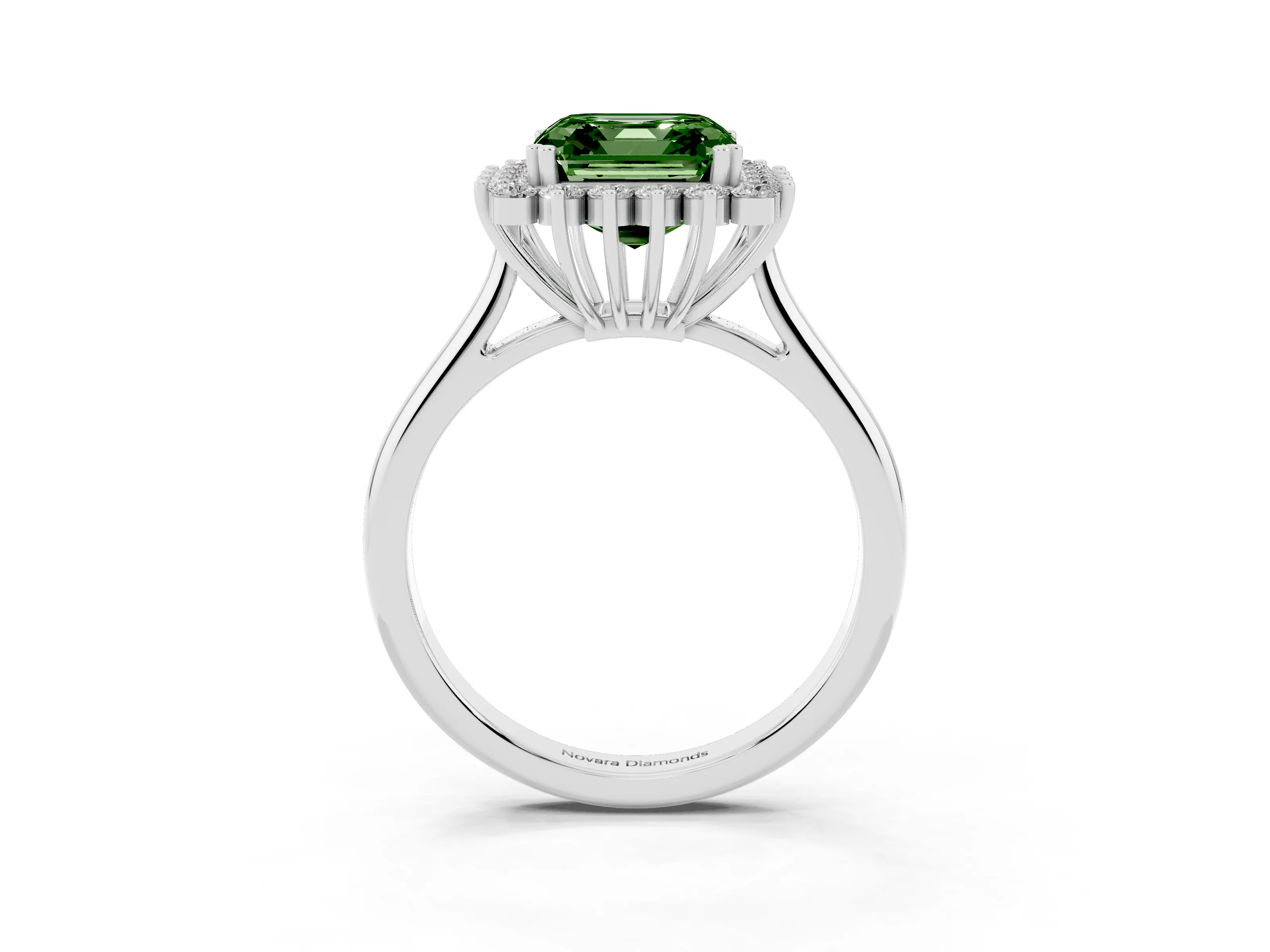 Fancy Green Asscher Cut Diamond Halo Ring Set in Platinum with Plain Solitaire Band and Prong Setting