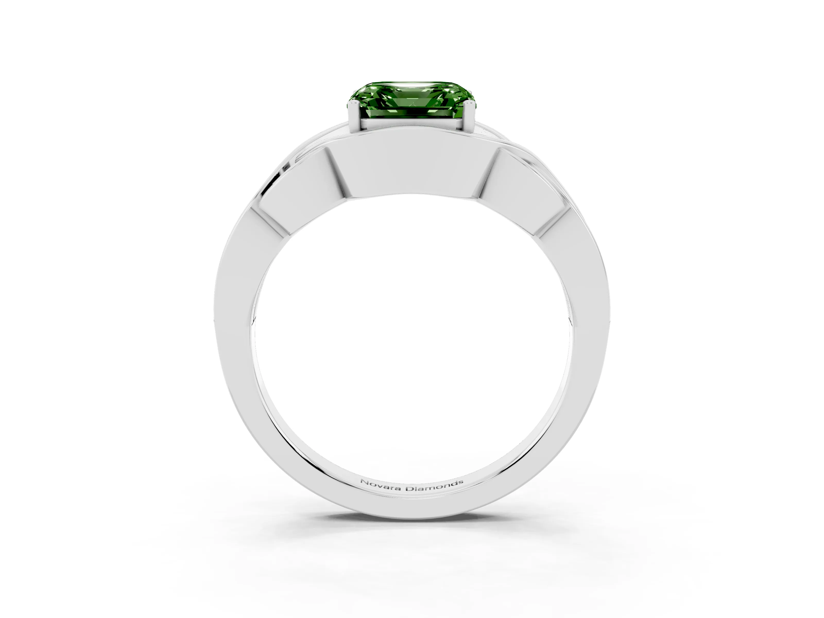 Fancy Green Asscher Cut Diamond Solitaire Ring Set in Silver with Intertwined Band