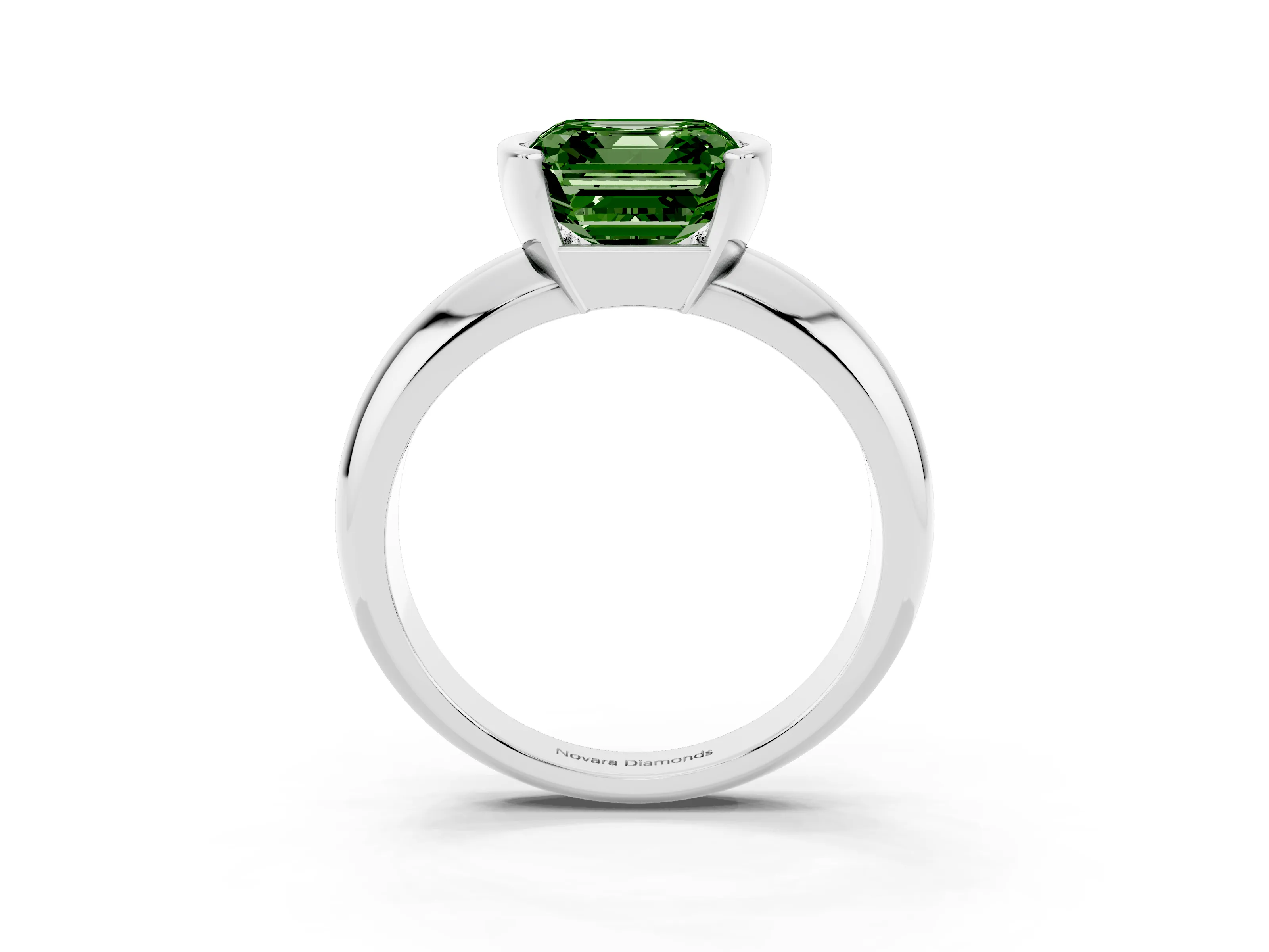 Fancy Green Asscher Cut Diamond Solitaire Tension Set Ring Set in Silver with Wide Band
