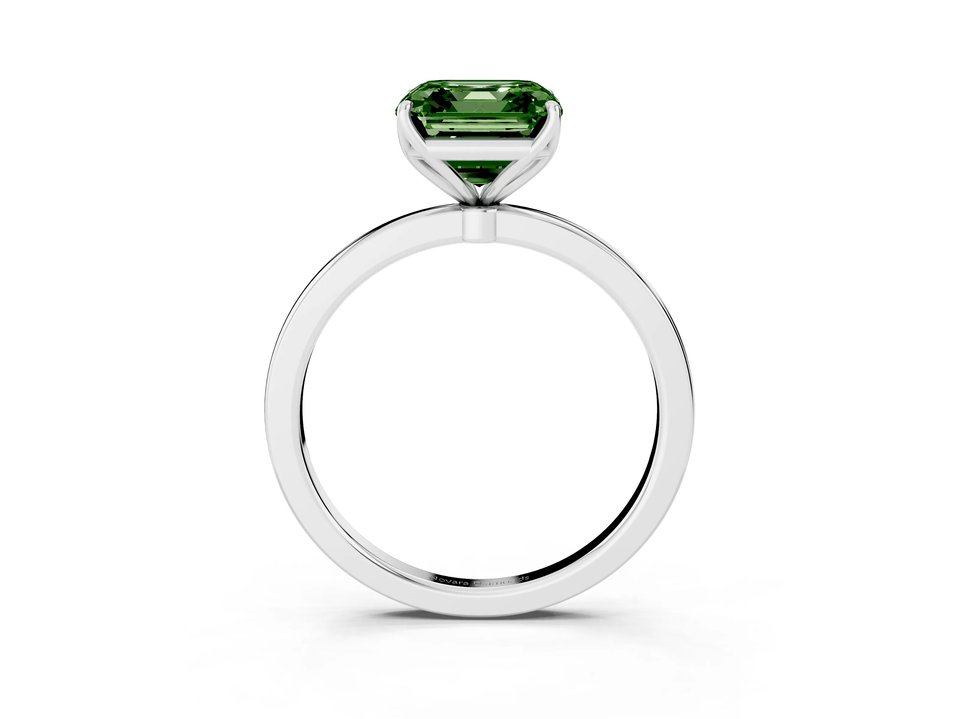 Fancy Green Asscher Cut Diamond Solitaire Ring Set in Platinum with Prong Setting and Thin Polished Band