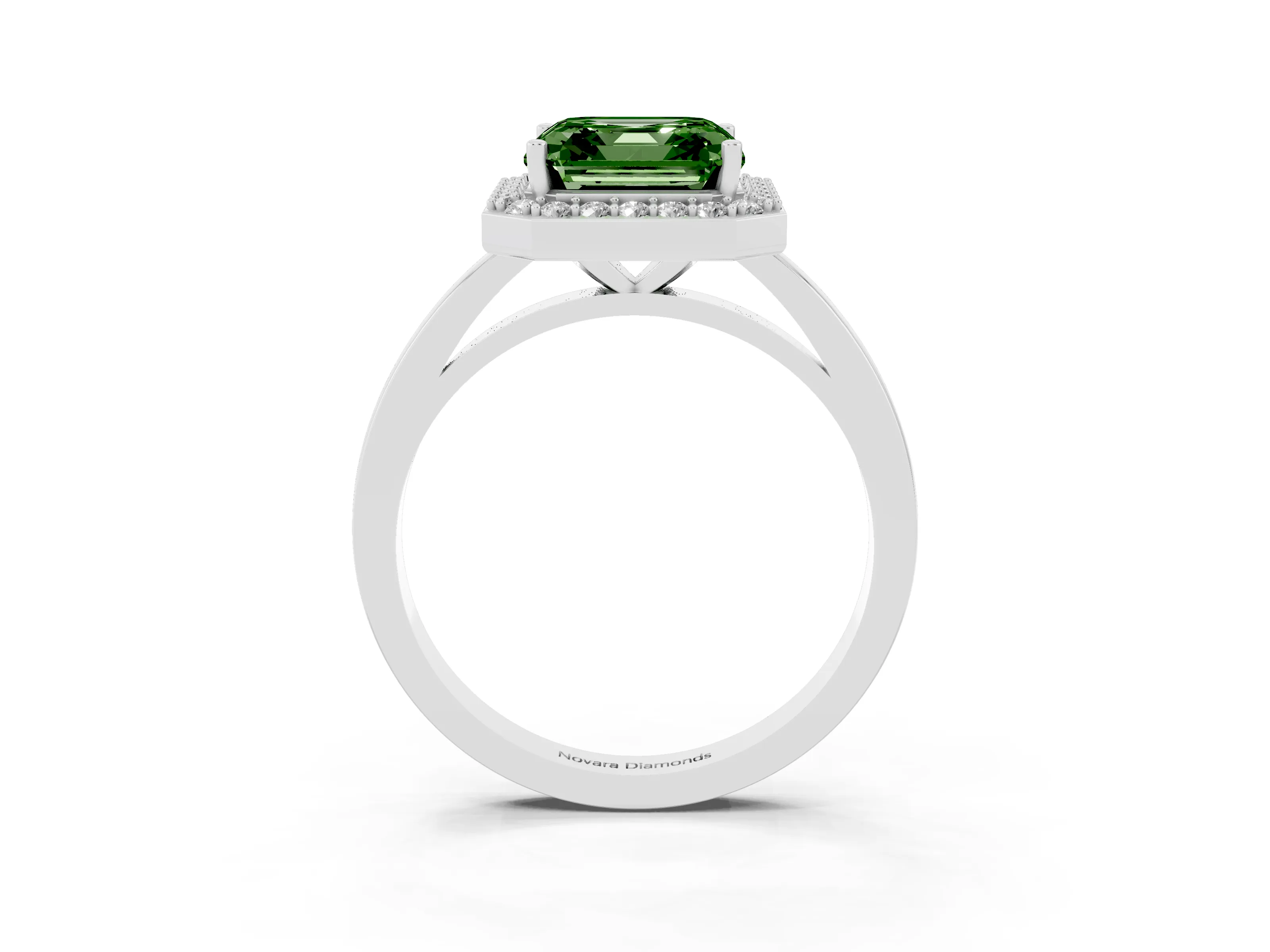Fancy Green Asscher Cut Diamond Halo Ring Set in Platinum with Solitaire Band and Prong Setting