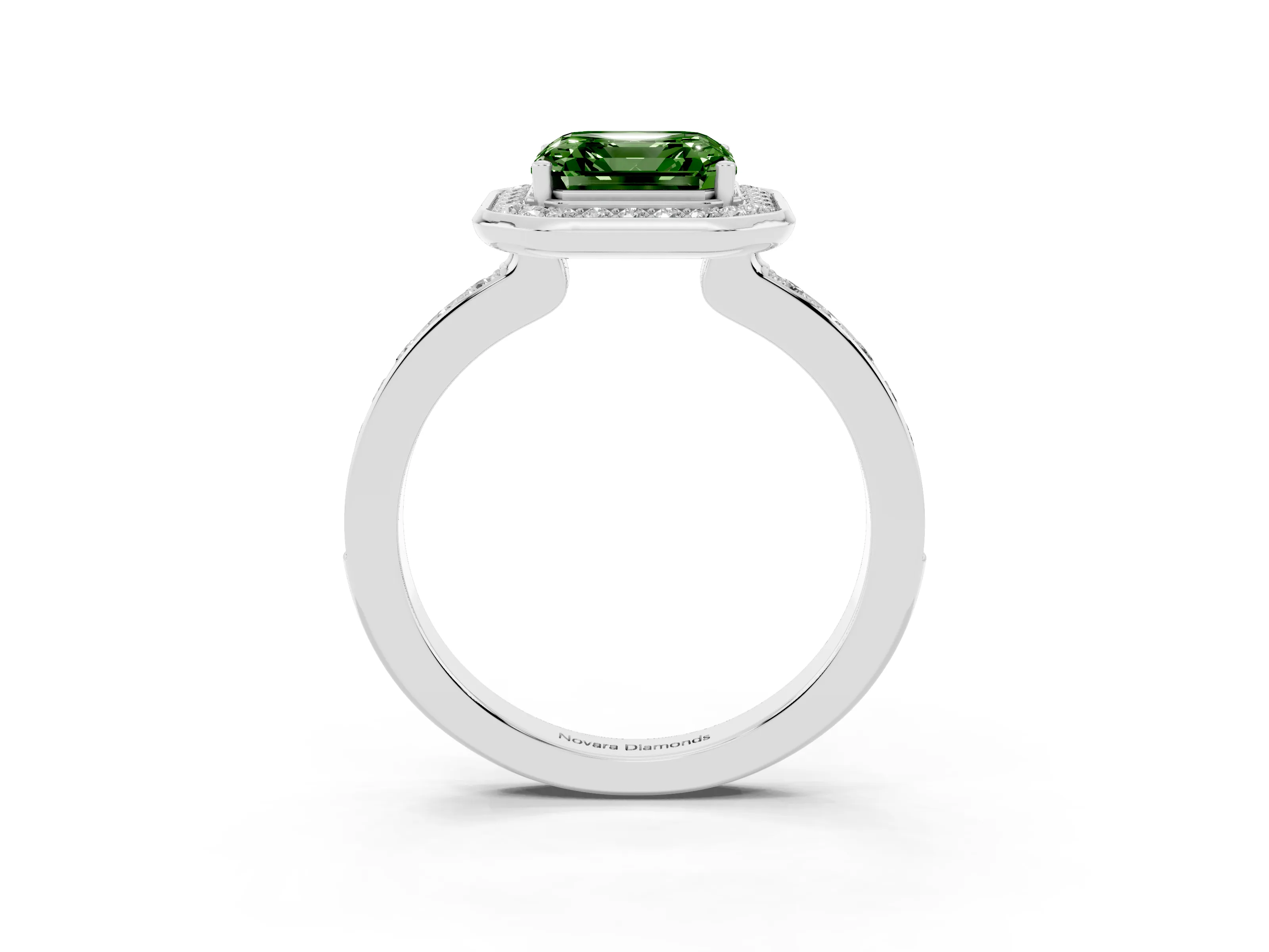 Fancy Green Asscher Cut Diamond Halo Ring Set in Platinum with Bezel Frame and Pavé Band