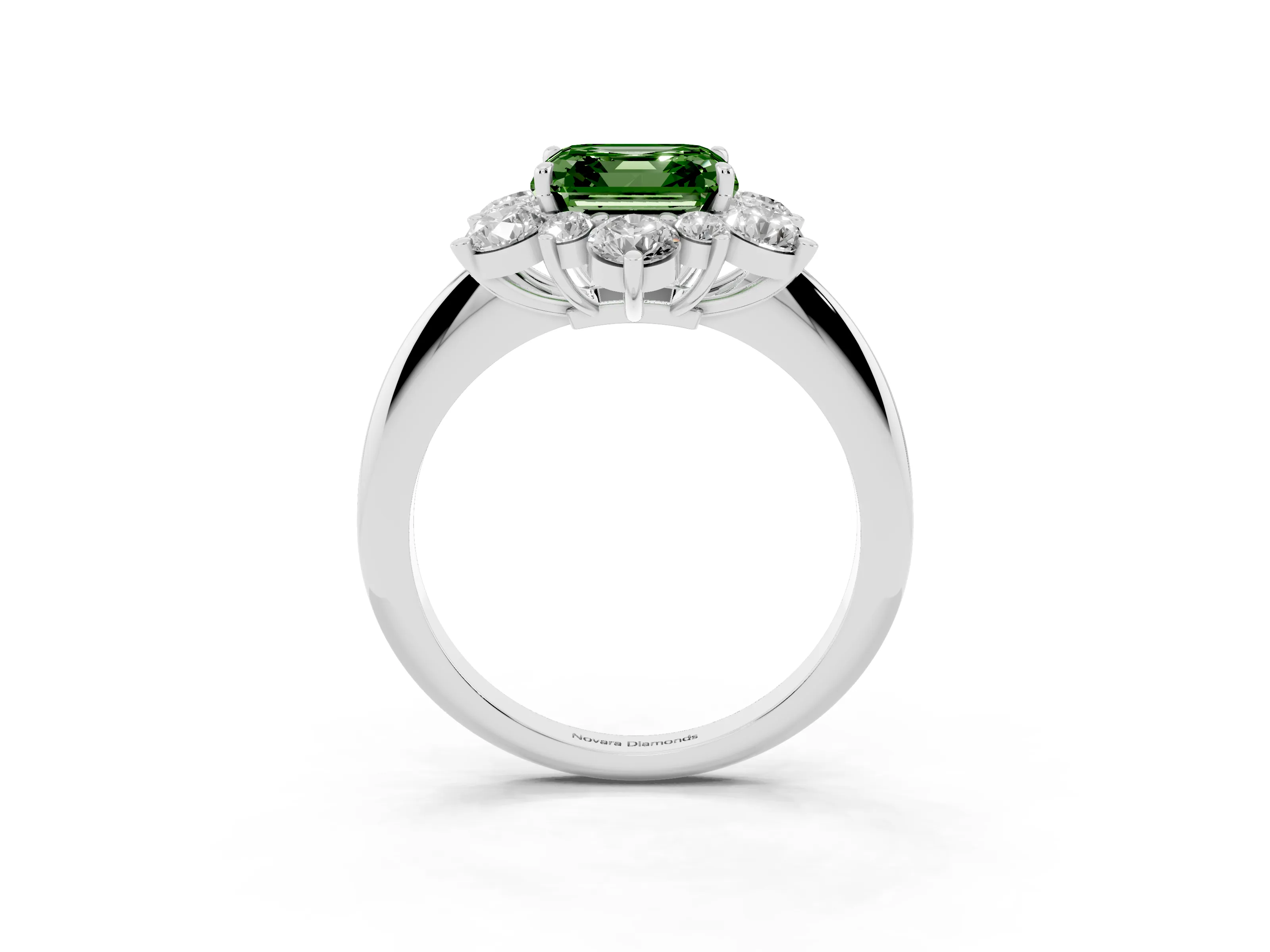 Fancy Green Asscher Cut Diamond Cluster Halo Ring Set in Silver with Solitaire Band and Prong Setting
